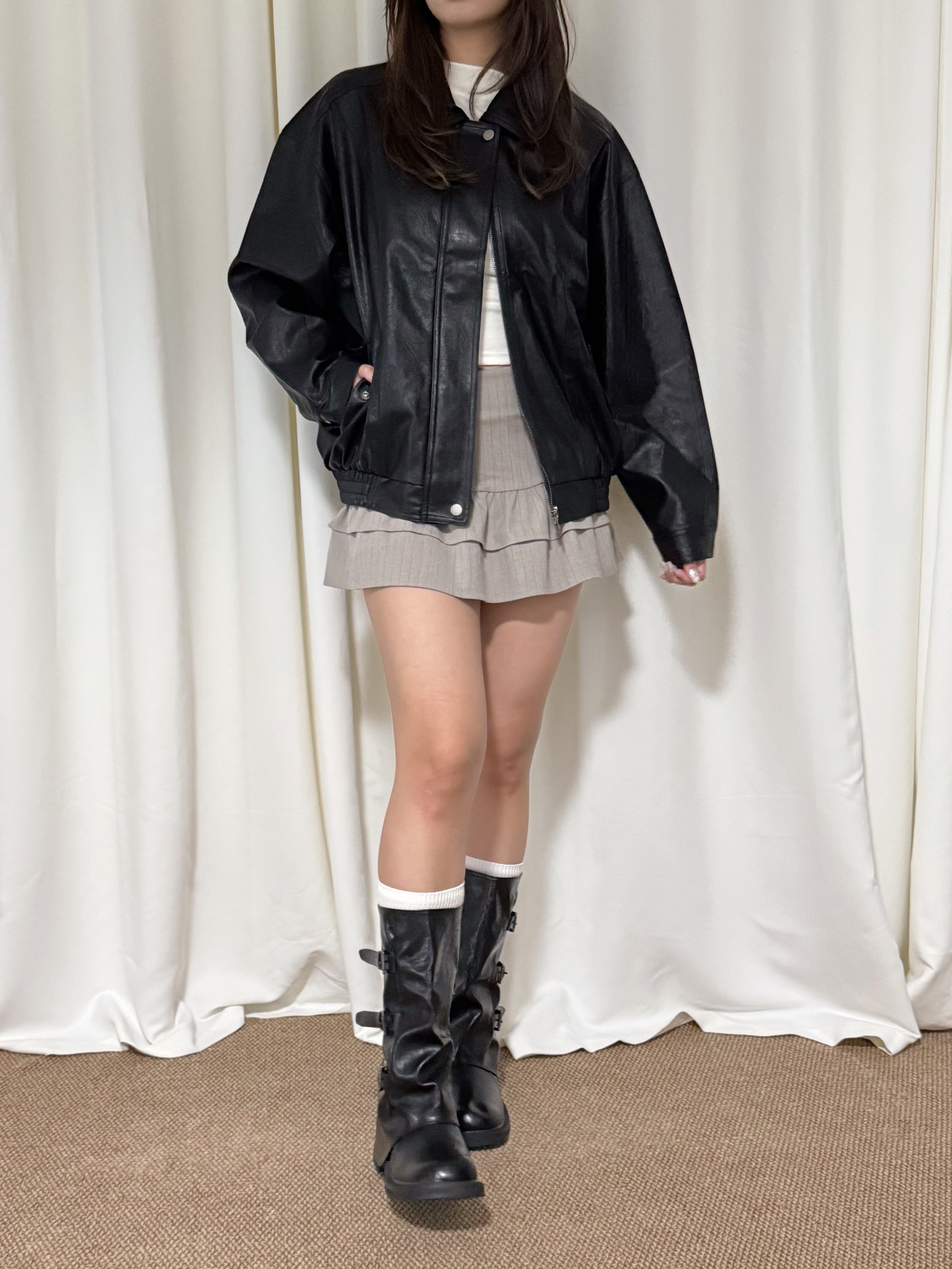 [麂皮/PU皮褸!!] Luna Oversized Zip-up Jacket(兩色入)