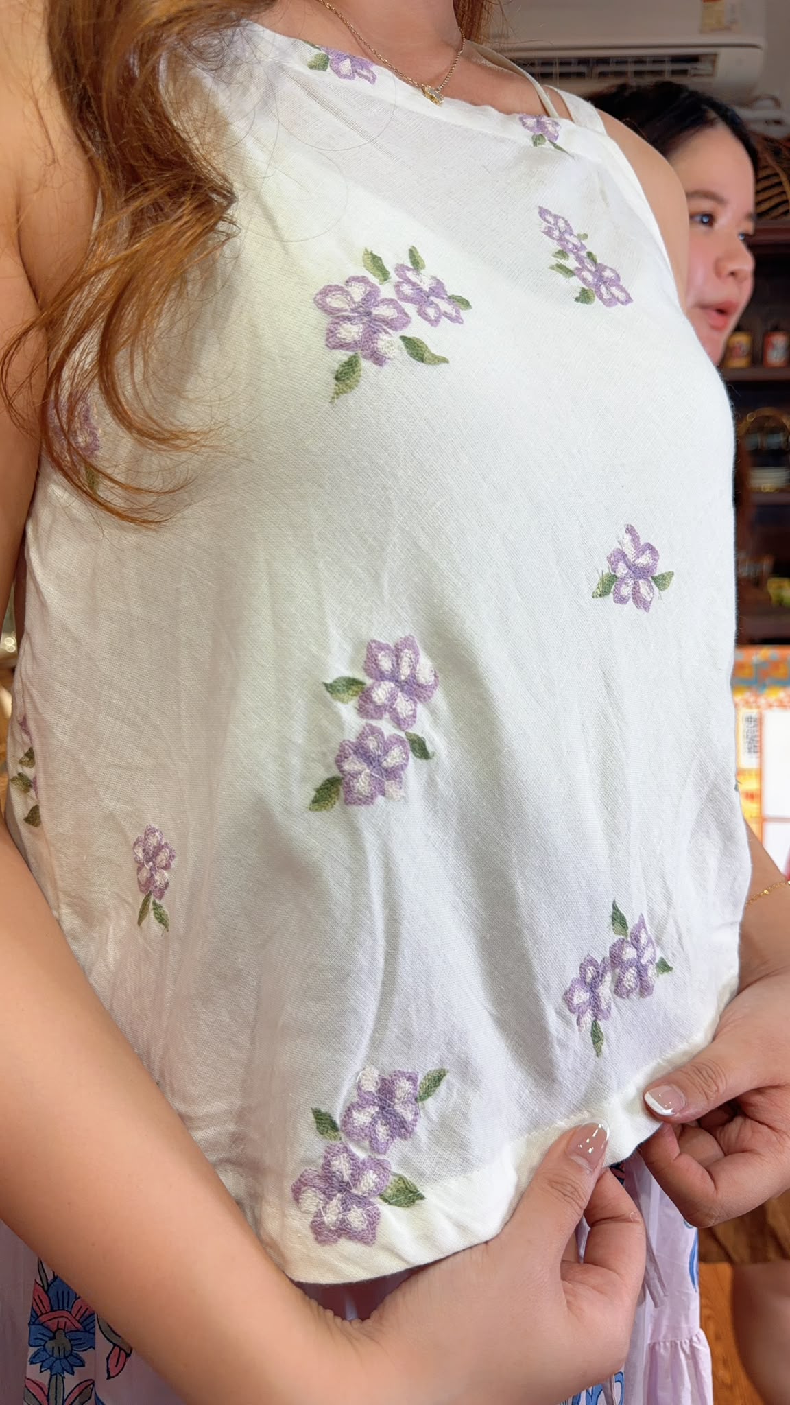 2873 White Simple Lavender Emb Top