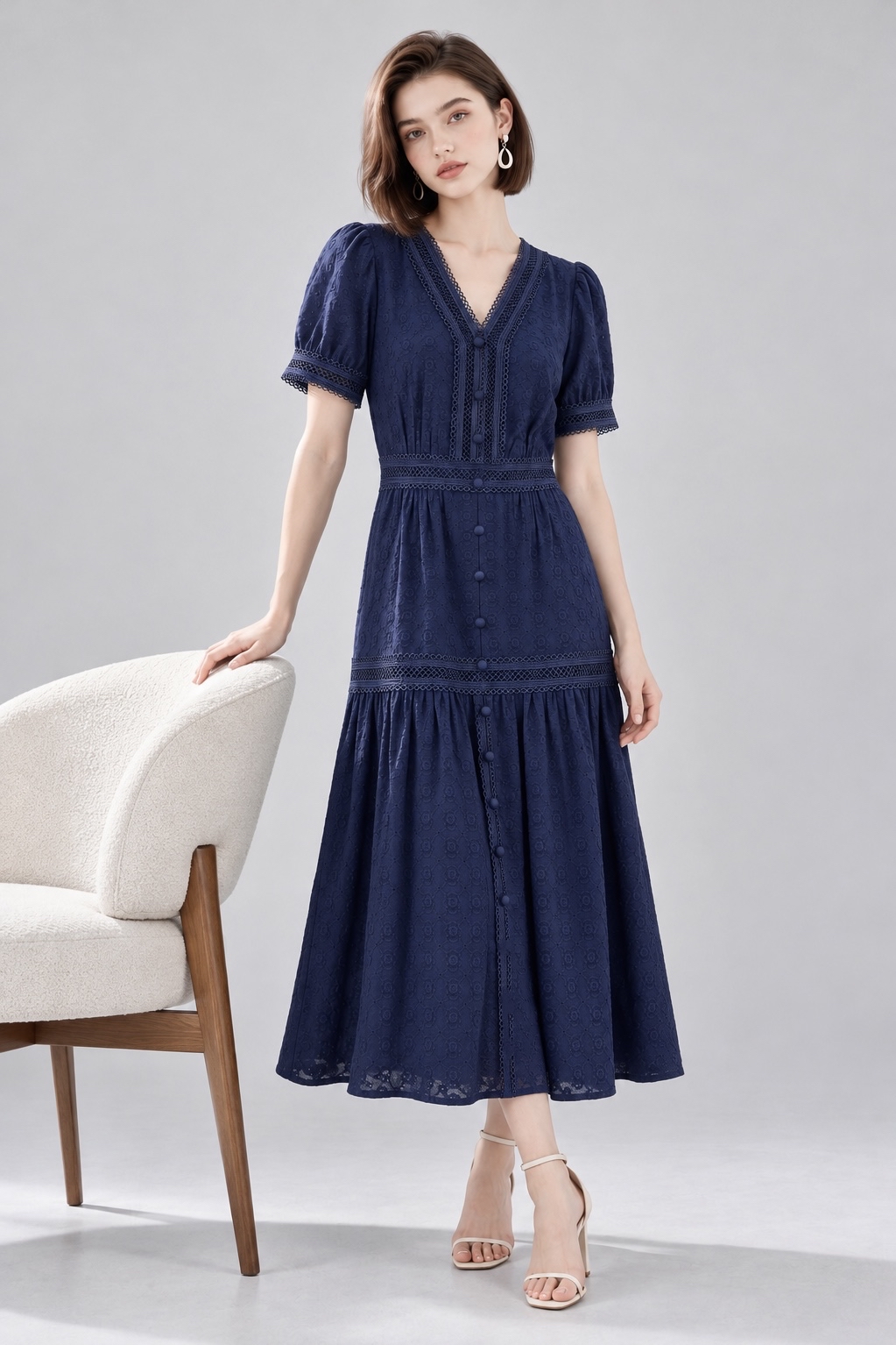 39357 Lace V-Neck Midi Dress