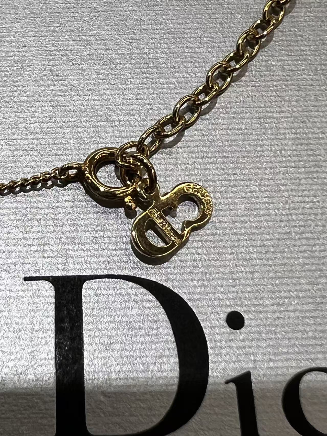 Dior CD Logo Motif Necklace Gold Vintage 
