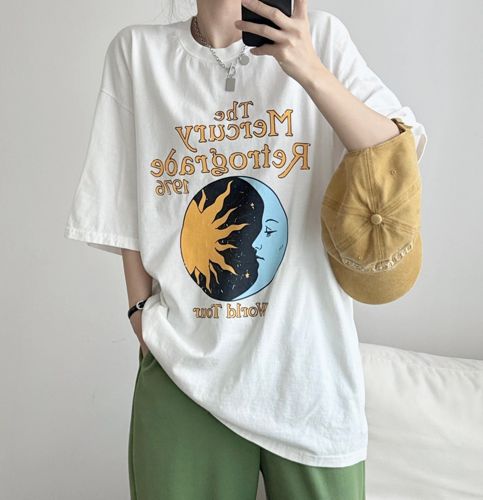 撞色print Tee 