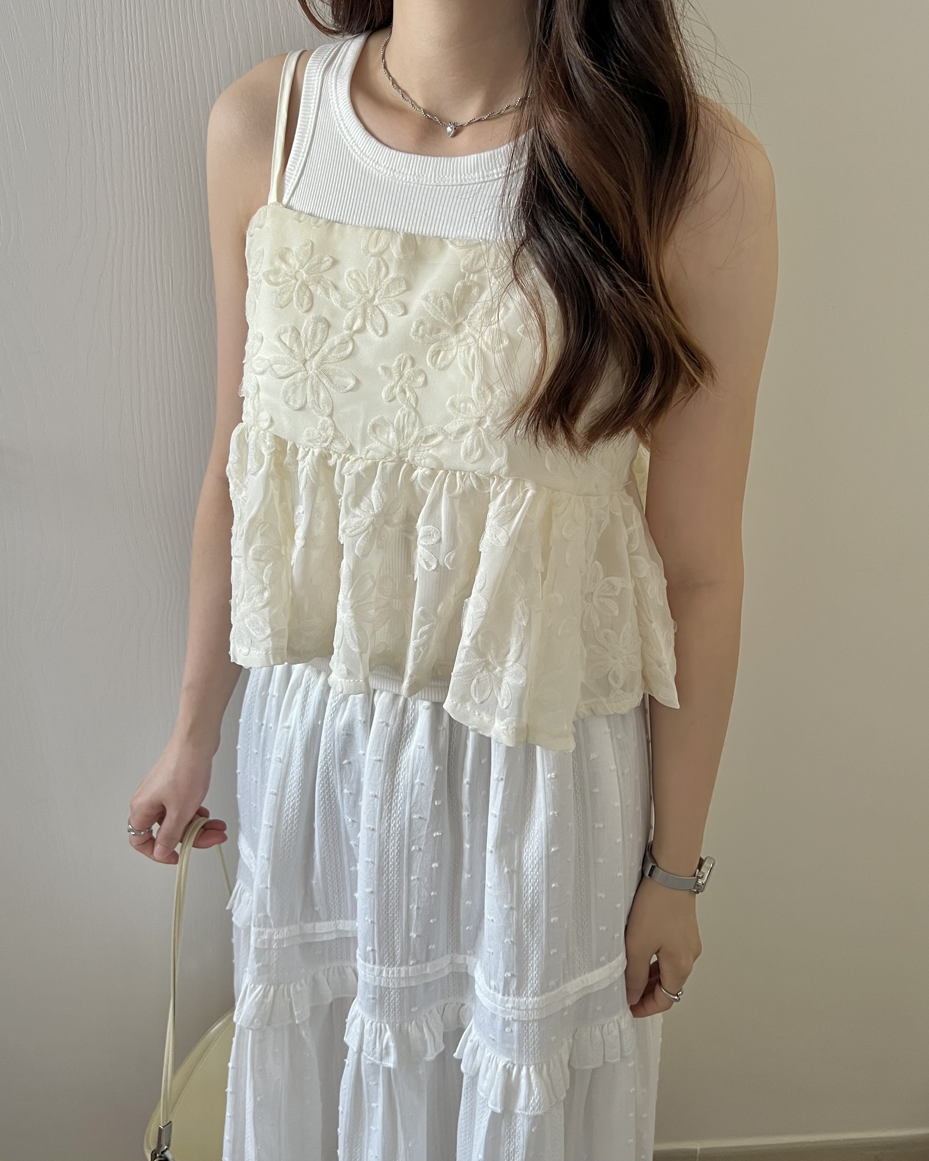 甜價仙氣花花兩穿吊帶背心 杏色