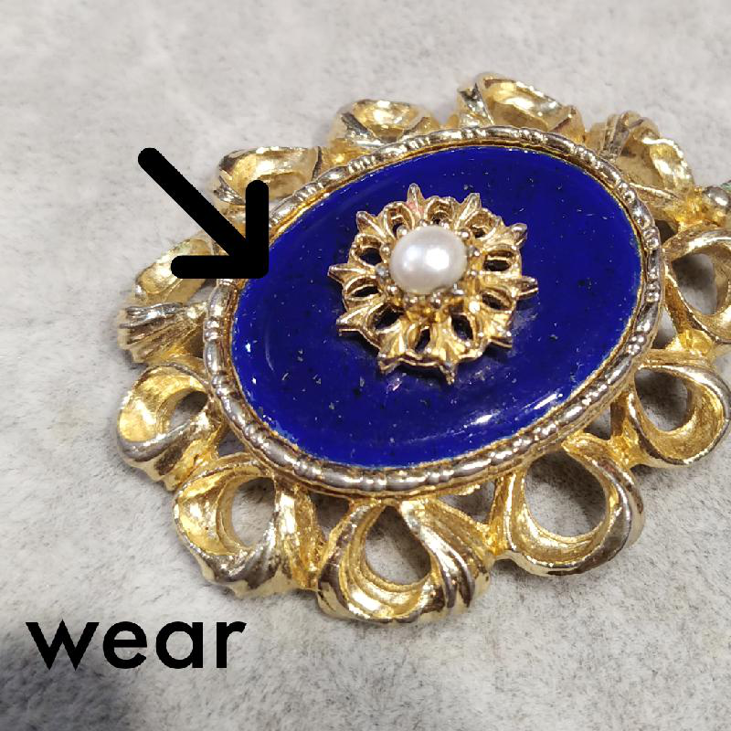 British Victorian Revival Blue Enamel and Faux Pearl Necklace (AC154)