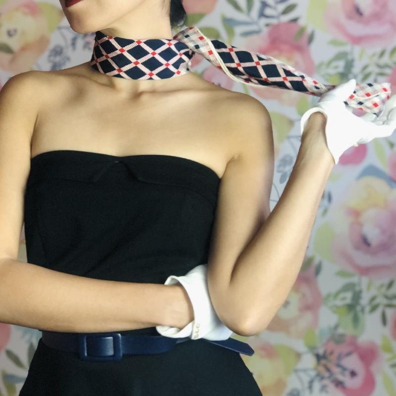 Vintage Givenchy Chic and Stylish Trio Colour Checked Pattern 100% Silk Neck Scarf with Hand Rolled Edge - 31" (MT1623-1)