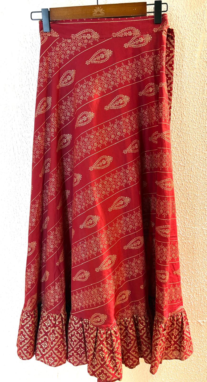 泰國名牌CHEVA - 紅色腰果花燙金Wrap Skirt