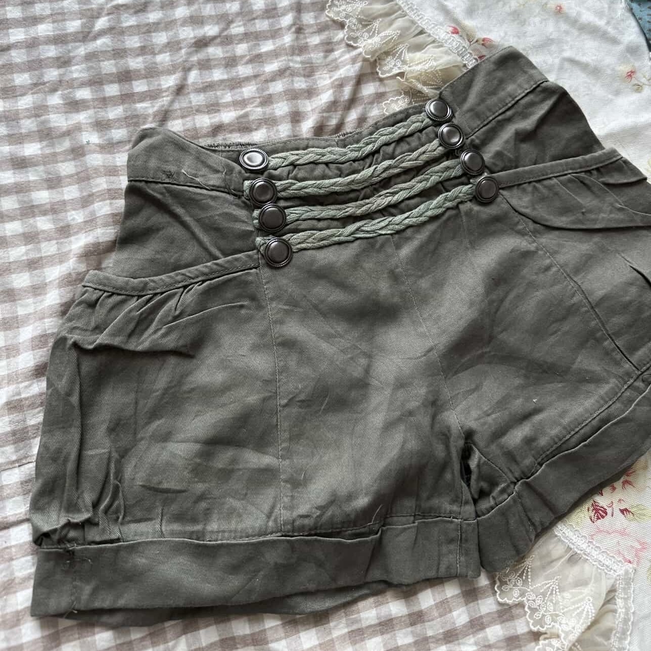 Olive Green High-Waist Shorts