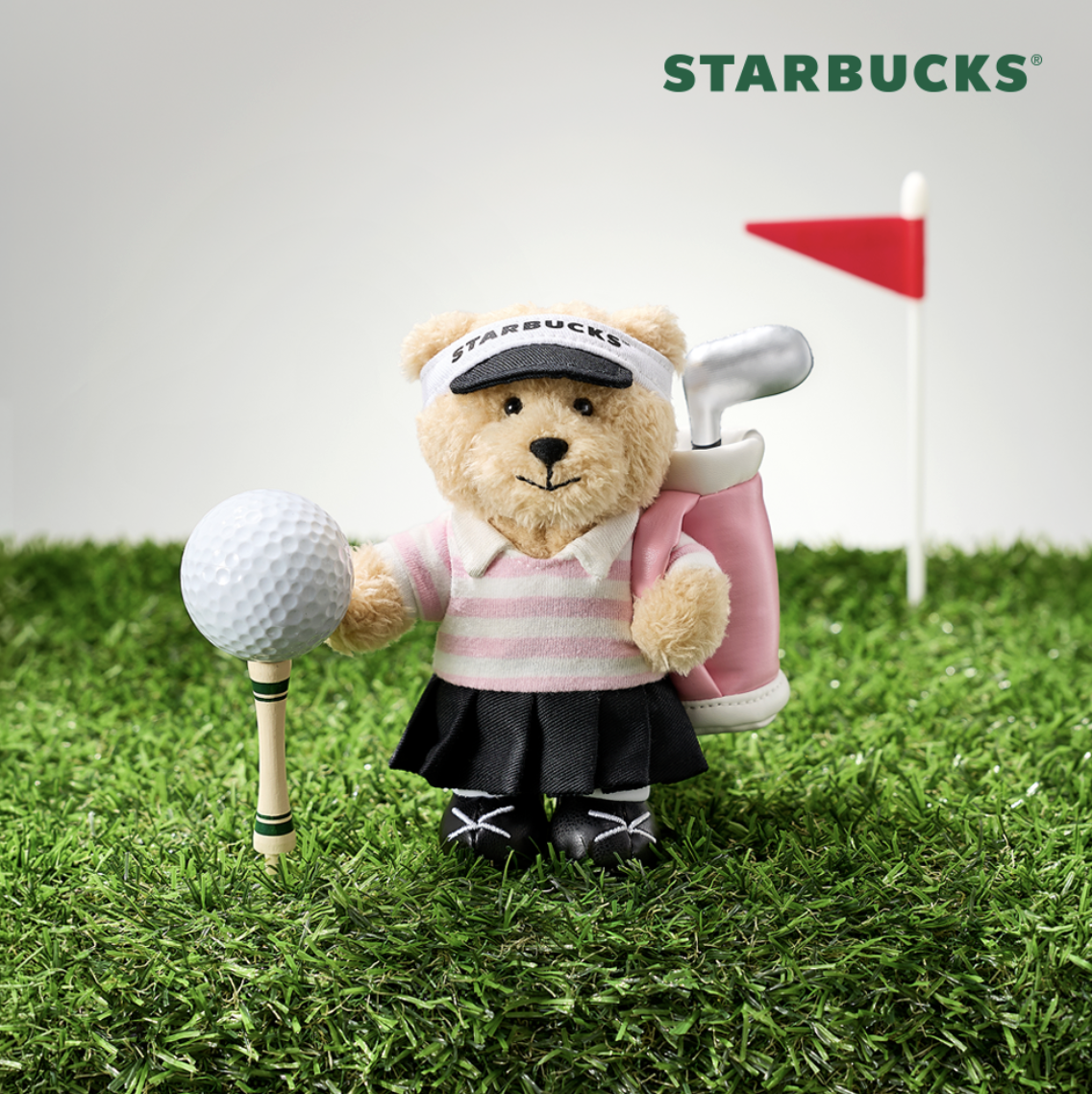 韓國 Starbucks 星巴克 高爾夫球系列 櫻花粉高爾球小熊 鑰匙扣｜Golf Pink Bearista