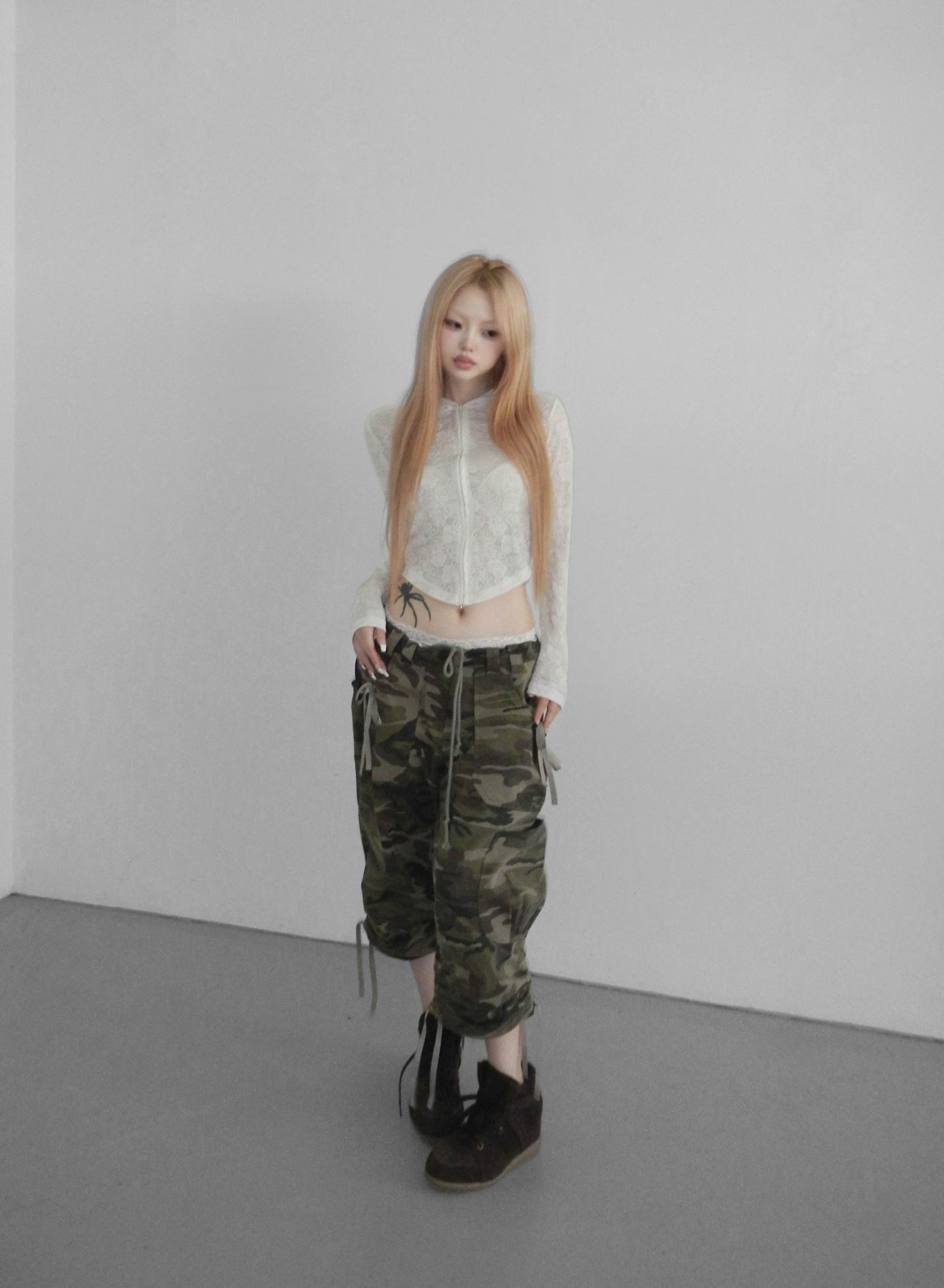 Camo Drawstring Cargo Capris