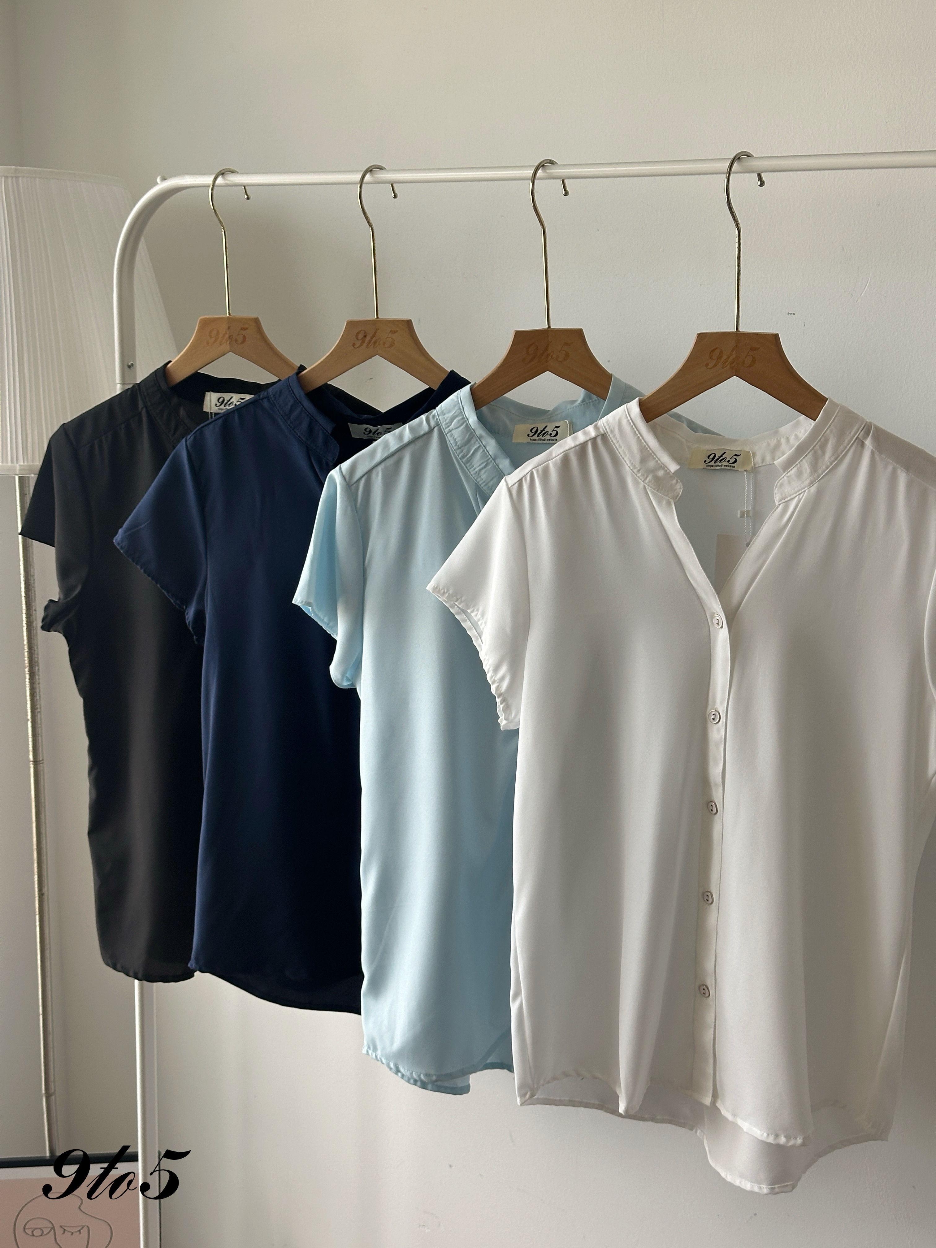 T4303 Stand Collar V Neck Shirt - 4 Colors 