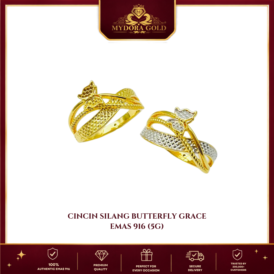 MYDORA Cincin Silang Butterfly Grace (5G) l EMAS 916/22K