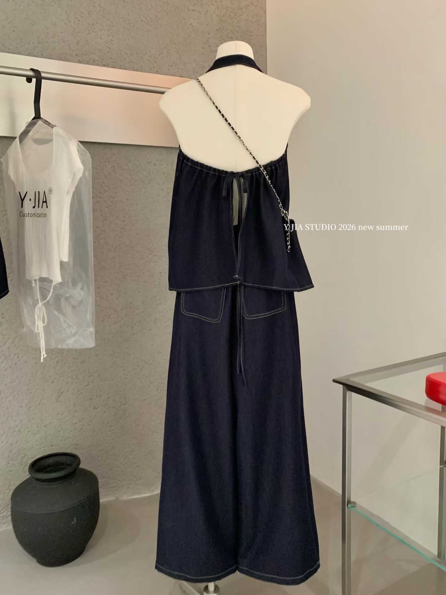 1827 Halter Backless Denim Set 挂脖露背牛仔套装