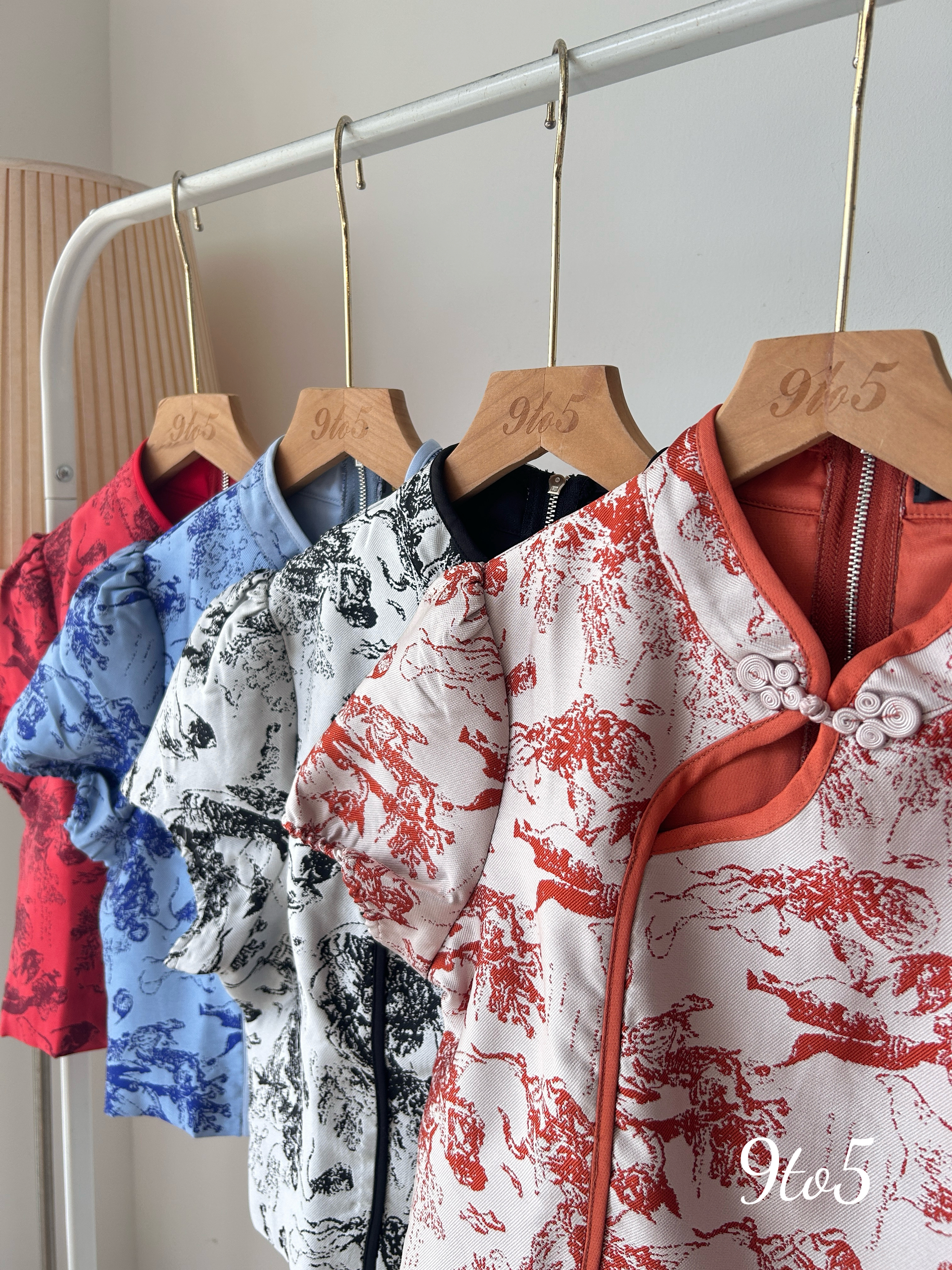 T3922 Puff Sleeve Cheongsam Top - 4 Colors