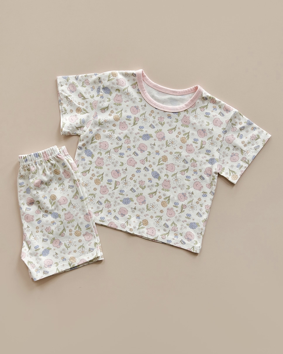 26S/S DTD夏日花草派對系列-莫代爾彈力5分袖上下套裝