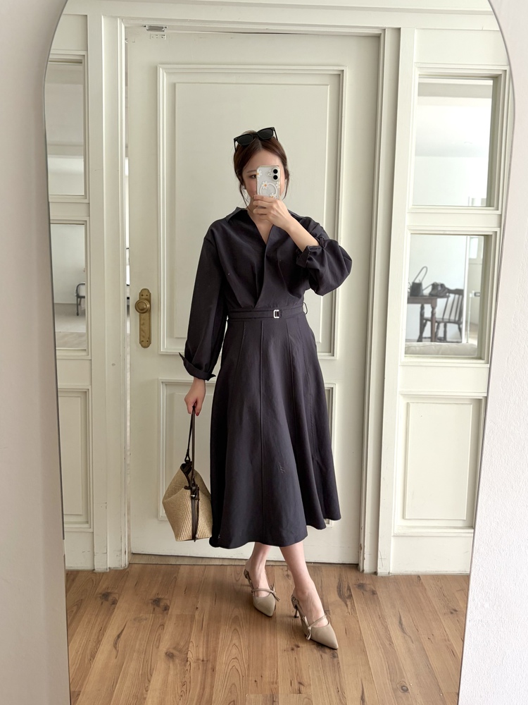 The Madeleine Belted Dress (Charcoal)
