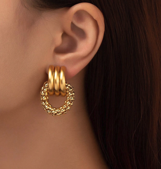 Metallic Hollow Out Vintage Stud Earrings