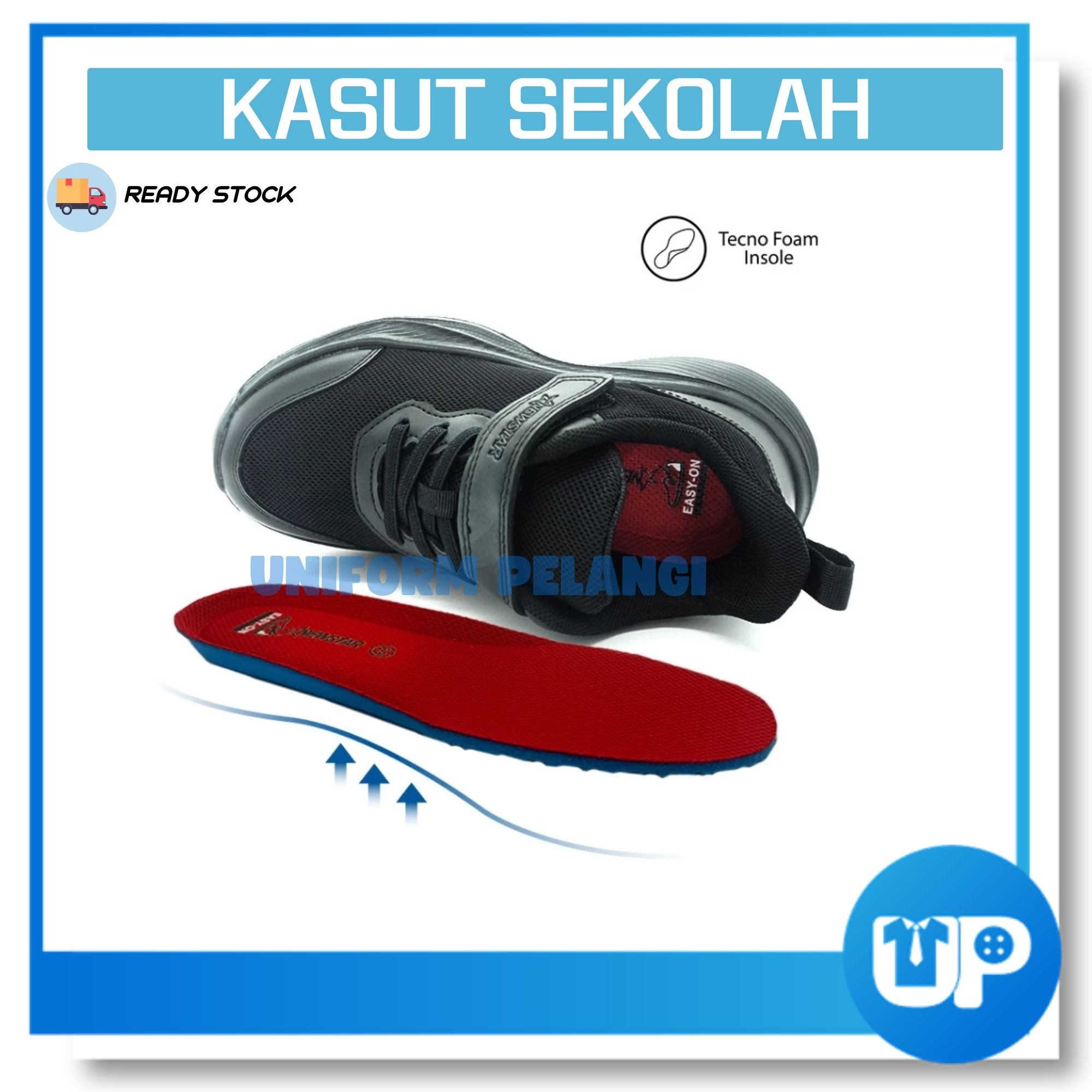 NewStar Black School Shoes [Velcro Strap] Kasut Hitam -W729B