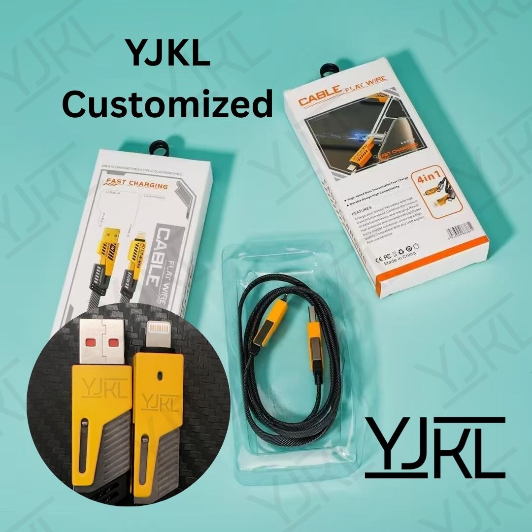 YJKL 4-in-1 Fast Charging Cable (65W) | Flat Durable Design | Lightning + Type-C + Micro USB | For Android & Apple (Except iPhone 15/16/17)