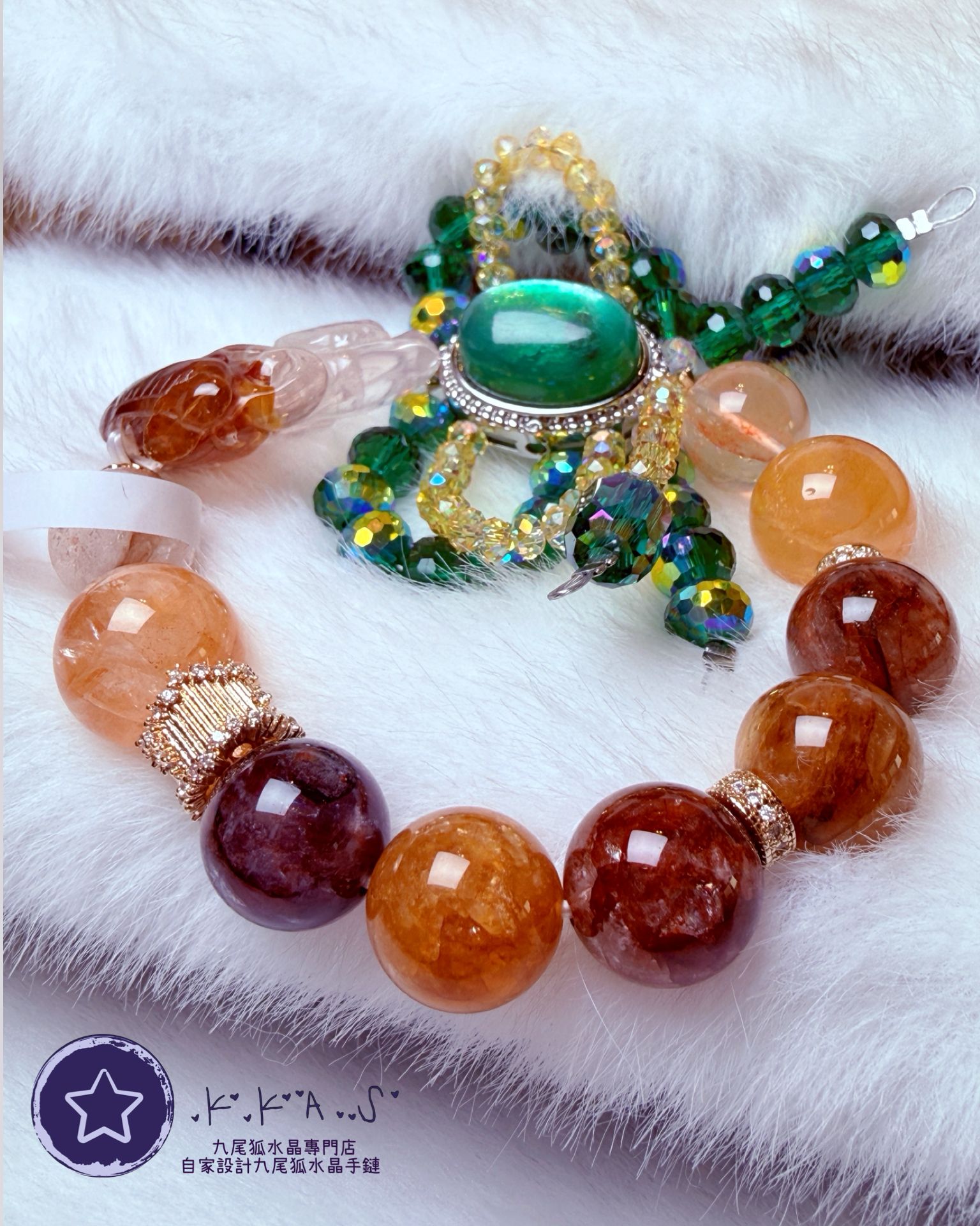 K00073 紅膠花 公主狐 自家設計手鏈