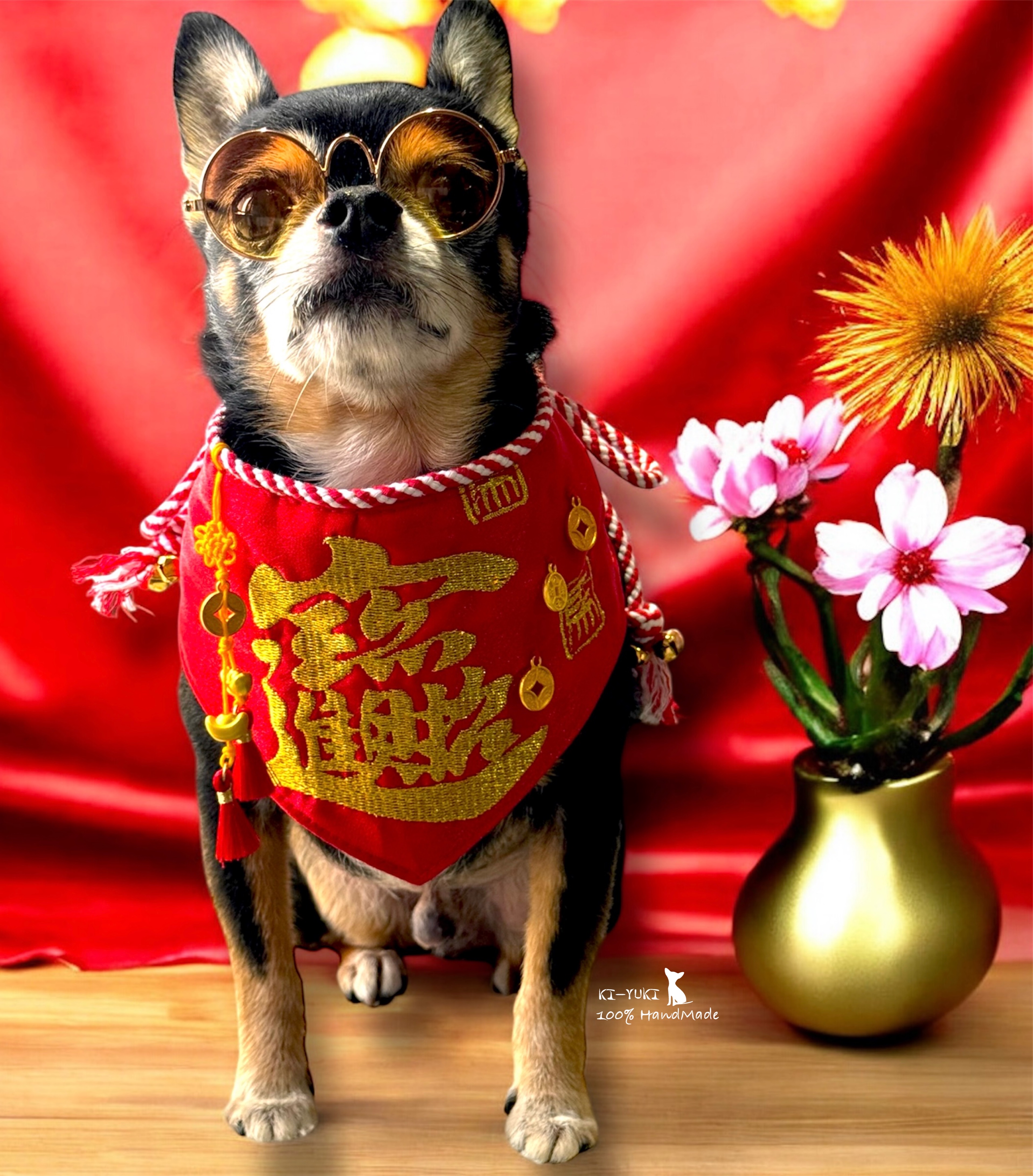 新春賀歲手作新品 毛孩賀歲圍脖頸飾 招財進寶