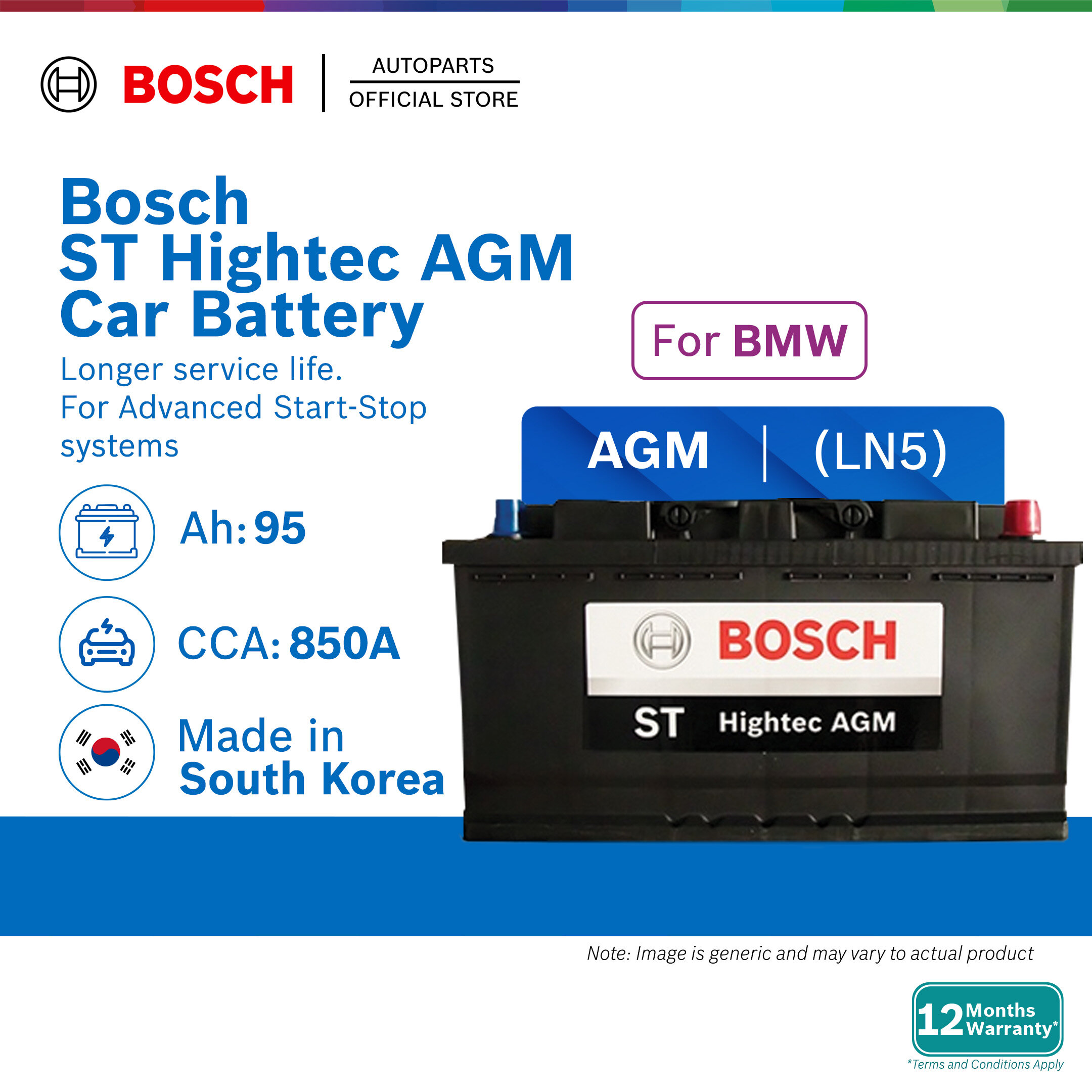 [DELIVERY ONLY] Bosch ST Hightec AGM LN5 DIN95 MF Car Battery for BMW MINI