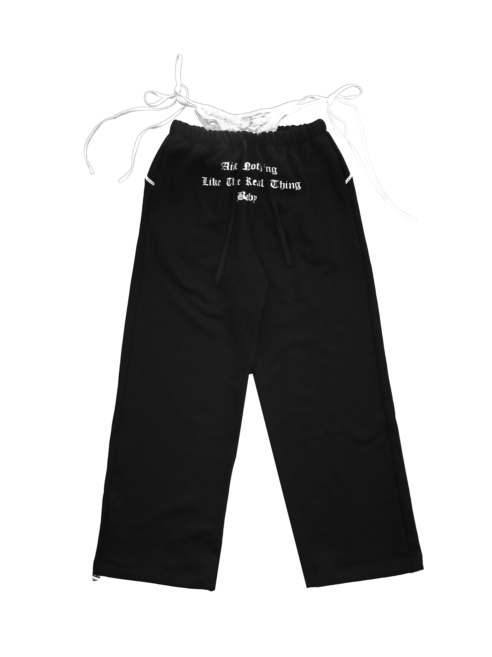 Layered Lace Waist Graphic Wide Leg Pants