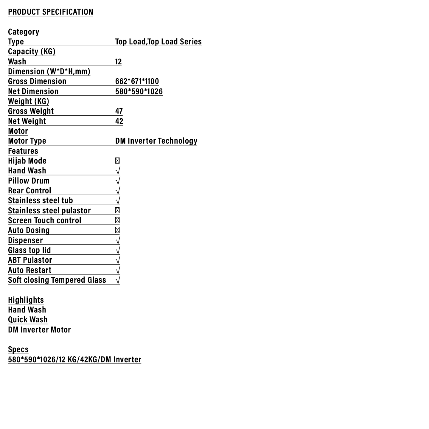 Haier 12kg Inverter Top Load Washer (HWM120-B1678ES8)