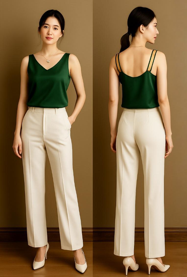 Satin V-Sleeveless Double Strap