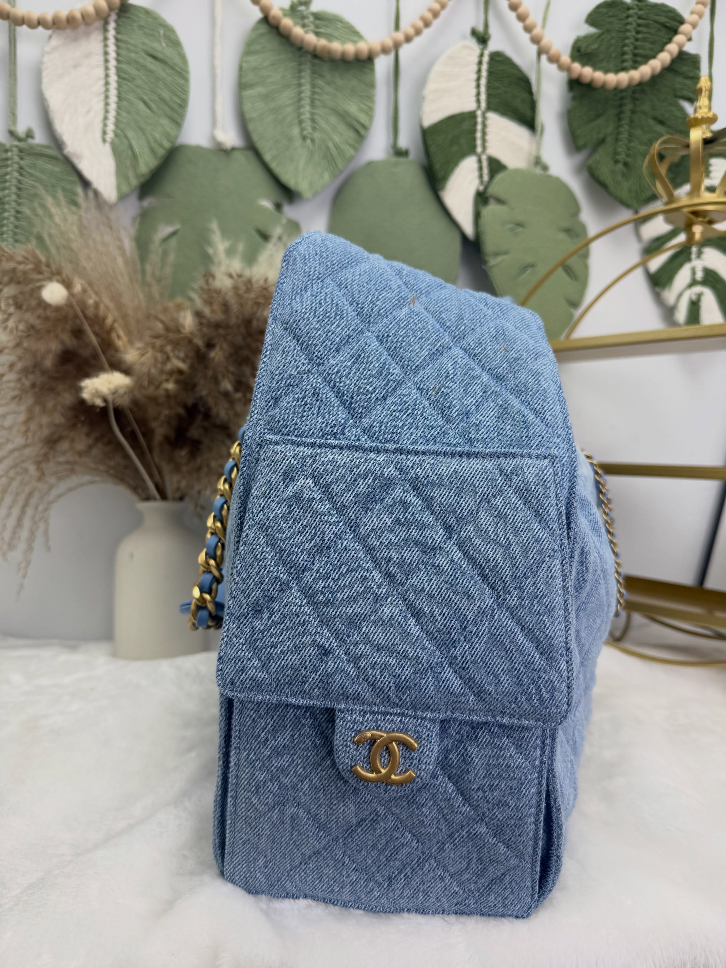 Chanel👜 PRE OWNED 🛍️牛仔藍25bag 晶片款🩵  