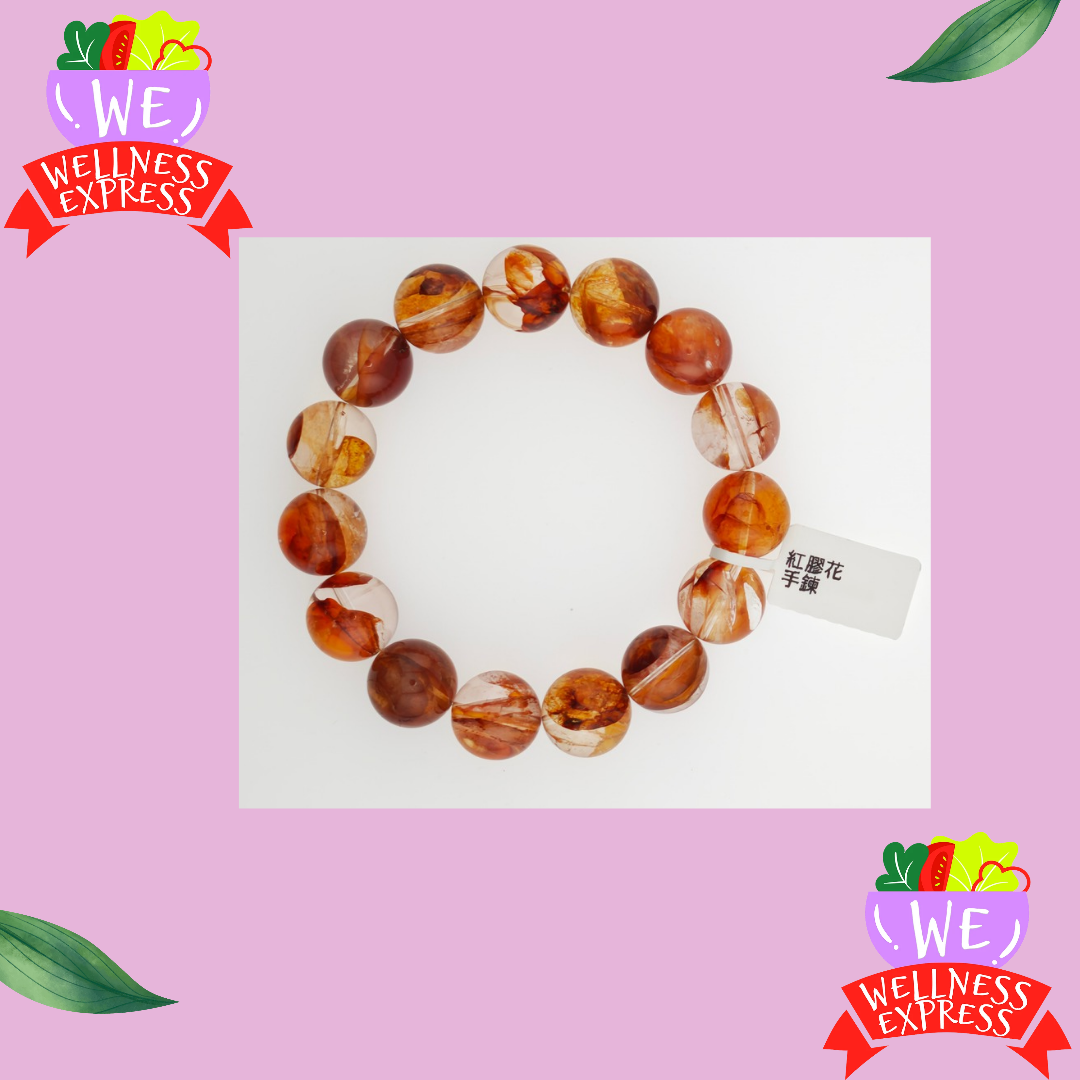 紅膠花手鏈 15mm/ Red Flower Inclusion Quartz Bracelet 15mm #WE17