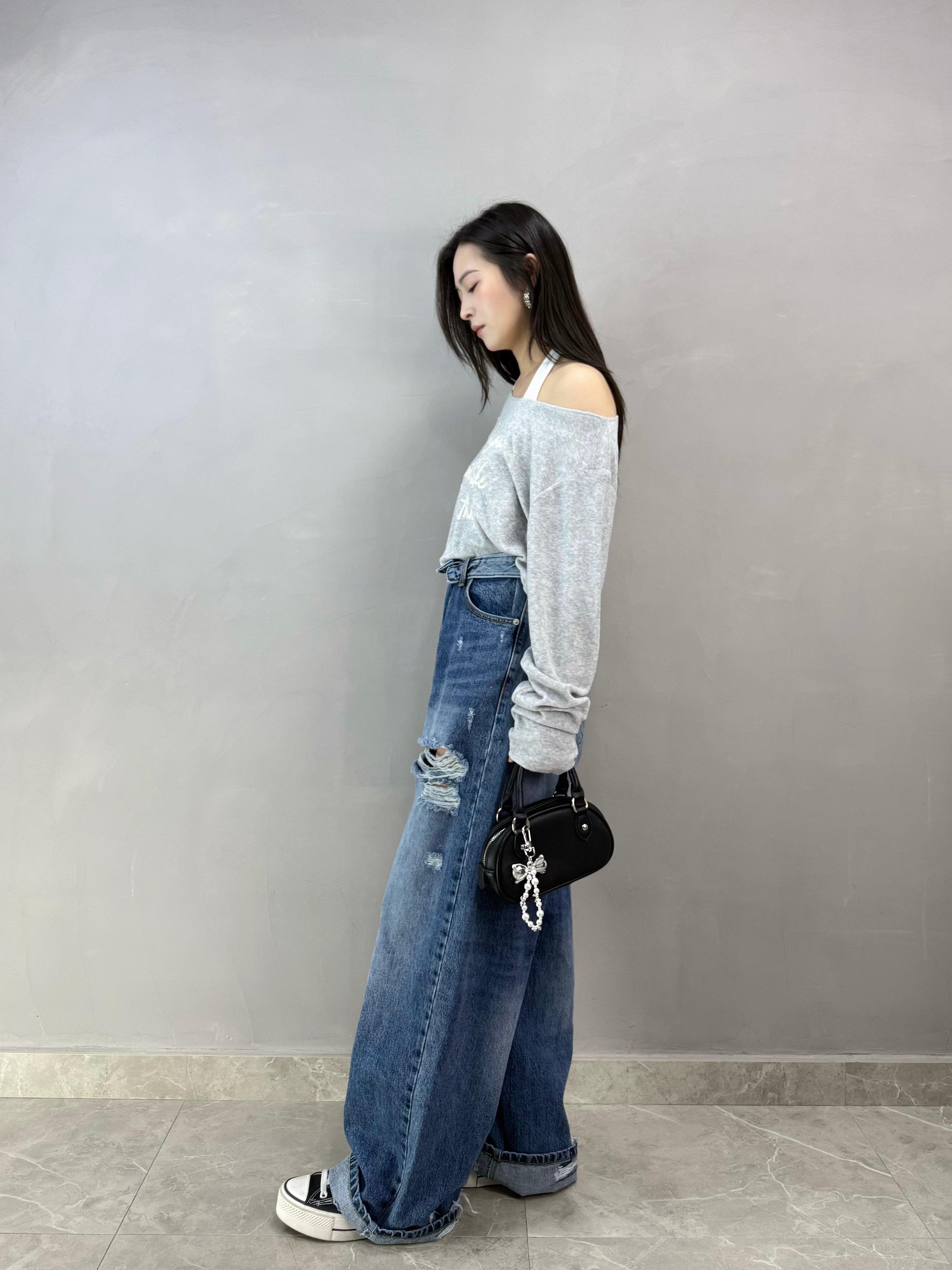 H84 反腰爛牛仔褲