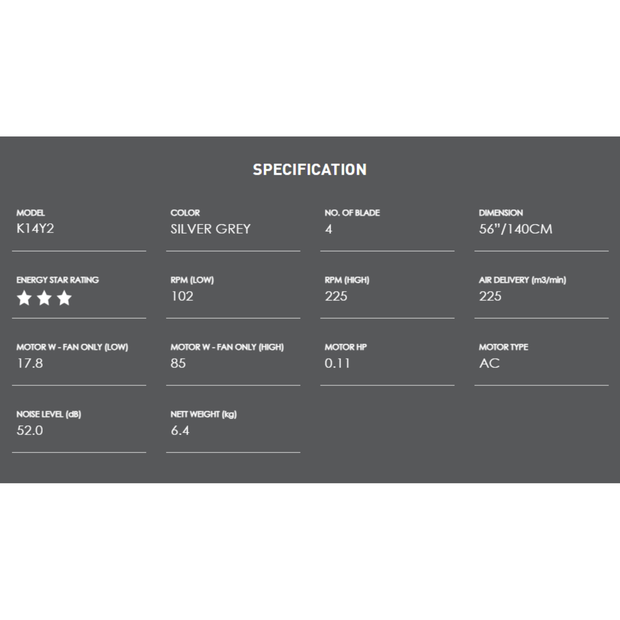 KDK V-Touch Junior 56" Ceiling Fan 4-Blade (K14Y2)