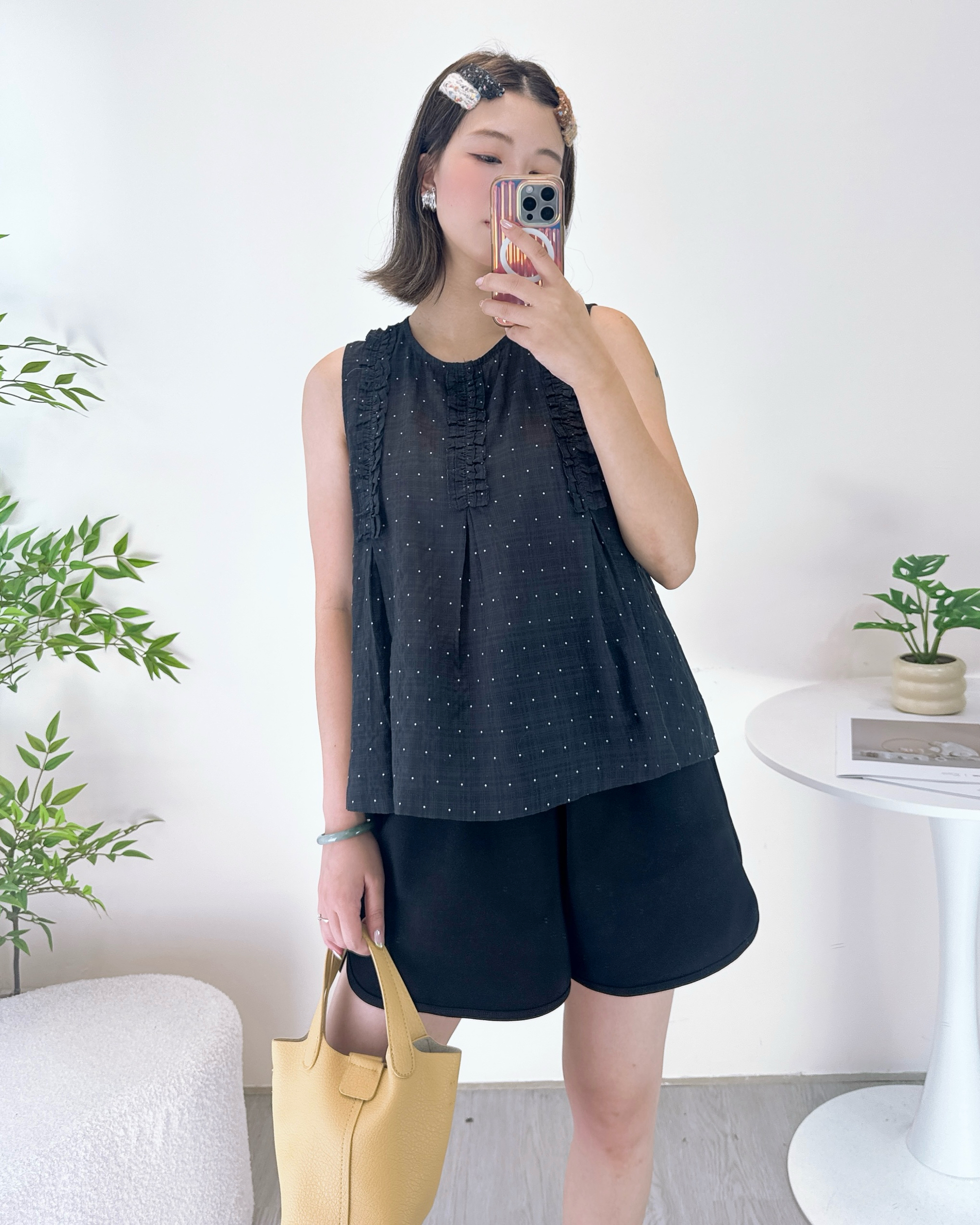 超輕薄波點棉布背心上衣 2色