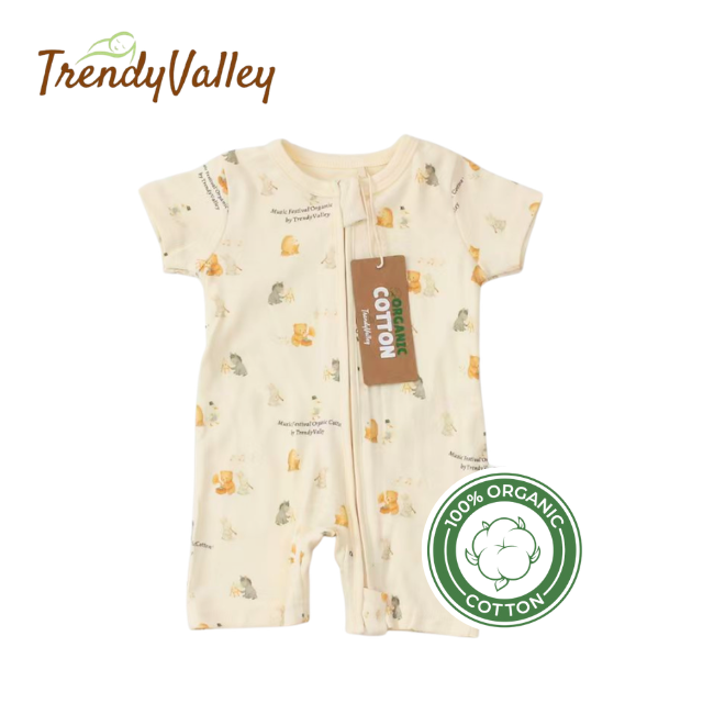 Trendyvalley Organic Cotton Short Sleeve Short Pant Zip Romper