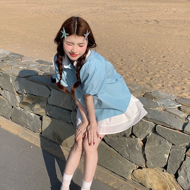 B299(8253裙) 韩系小清新双层荷叶白短裙 