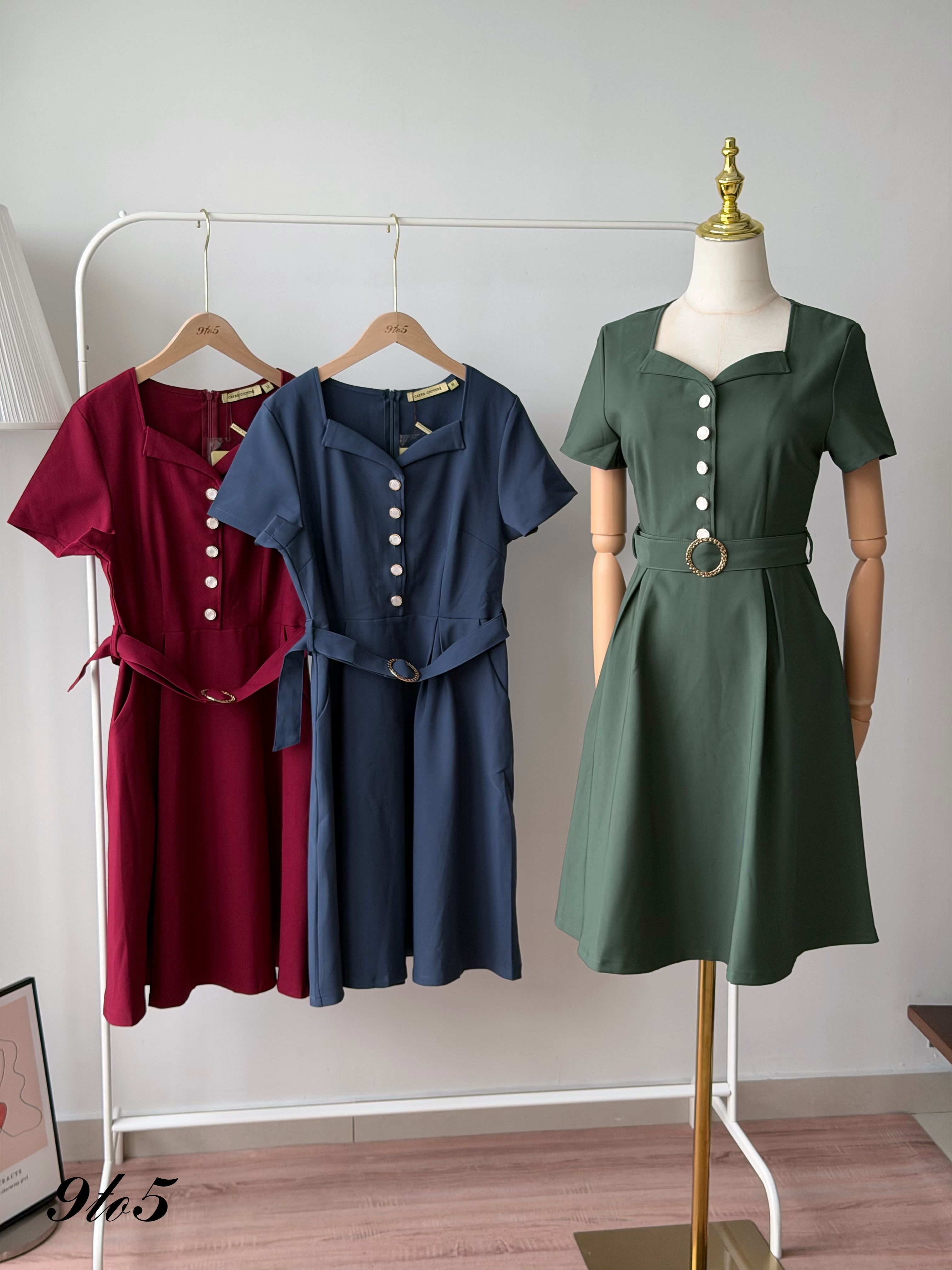 D2382 Sweetheart Collar Midi Dress - 3 Colors 