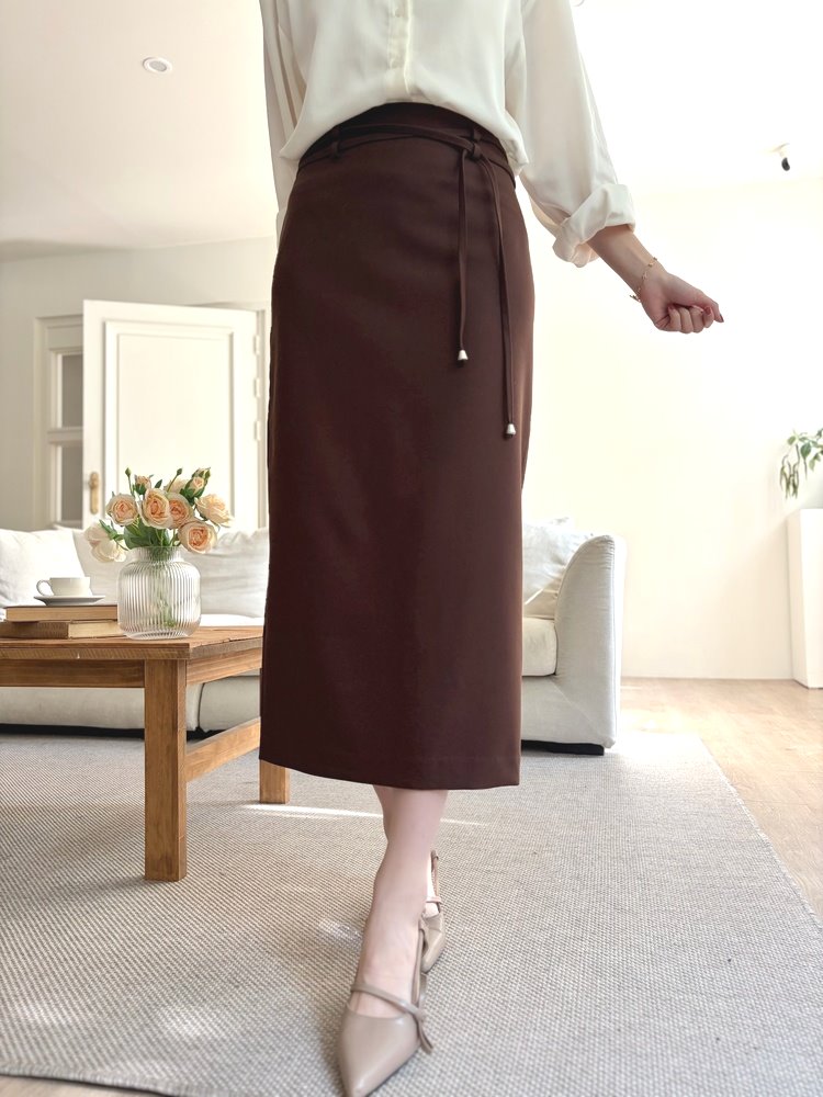 Double-Loop String Belt Skirt (Brown)