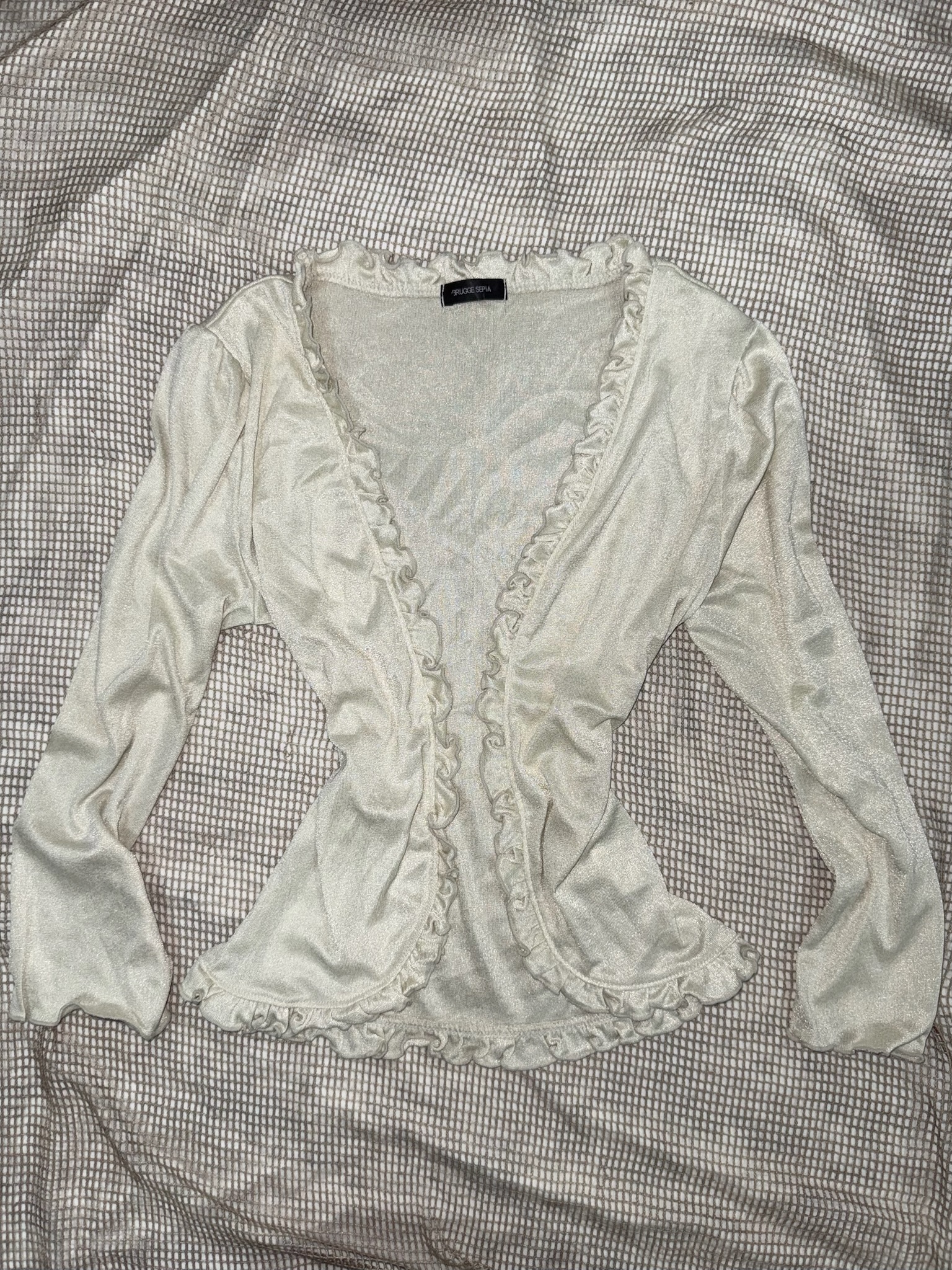 Soft Cream Ruffle-Hem Bolero Cardigan