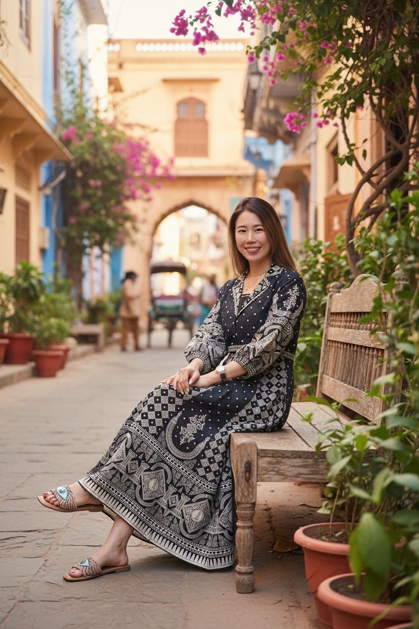 1052 Black & White V-Neck Mid-sleeve Top #1052