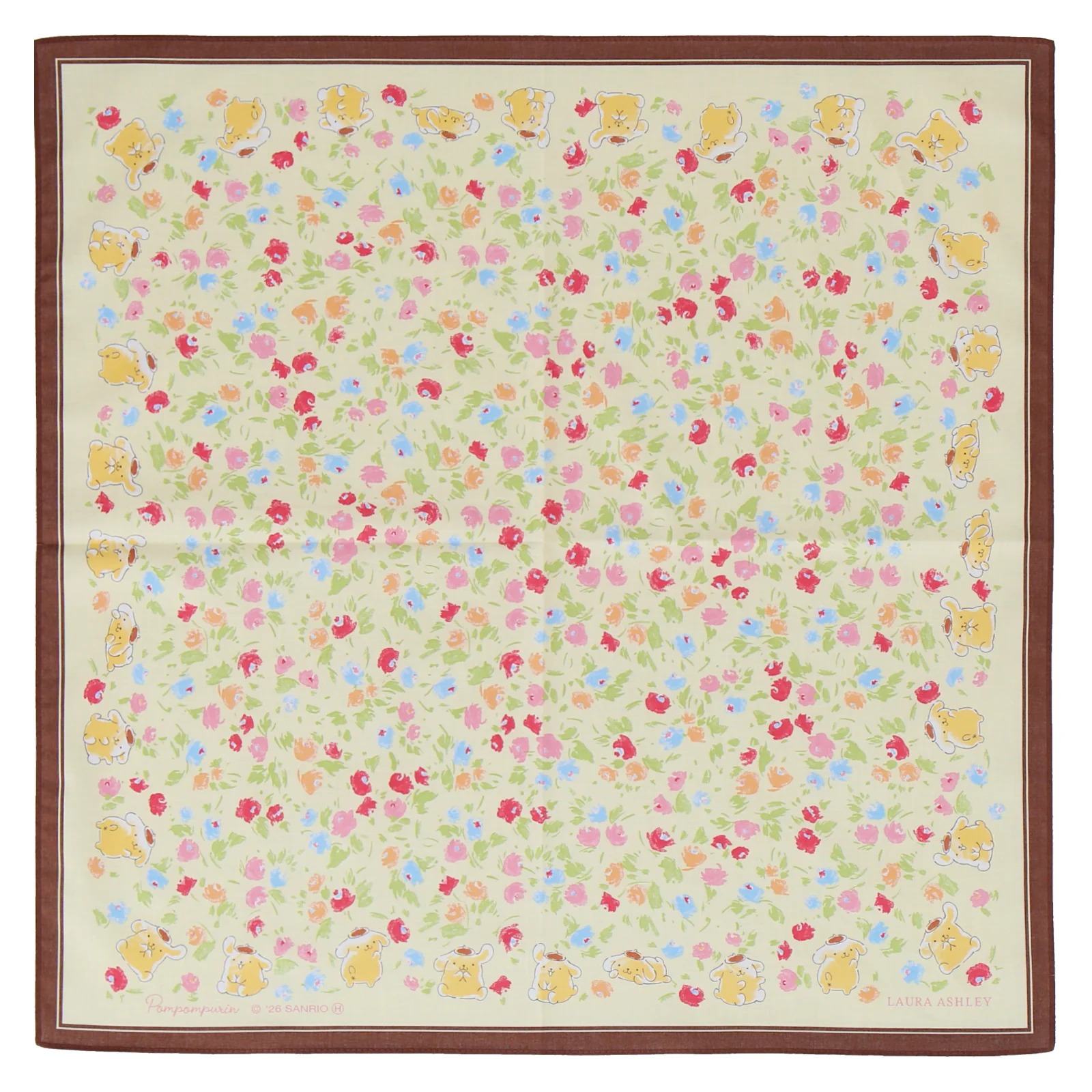 🎀【預訂】Laura Ashley x Sanrio Pompompurin 花花圖案印花手帕 - B