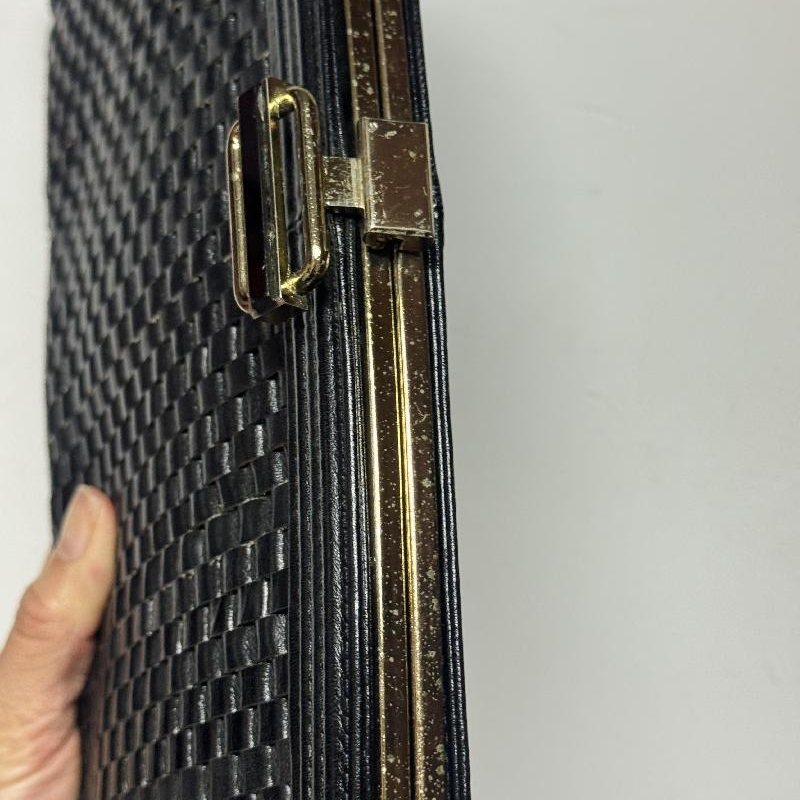 Vintage Black Weaving Leather Strips Two-Way Clutch/Shoulder Bag from Japan (MT1628)