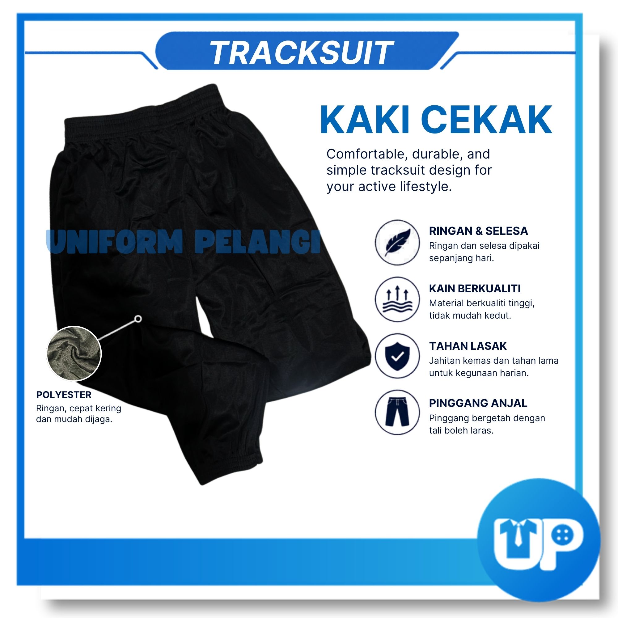Tracksuit Seluar Sukan Sekolah Pra Kanak-Kanak Lelaki Perempuan Hitam Biru Elastic Kaki Cekak Getah