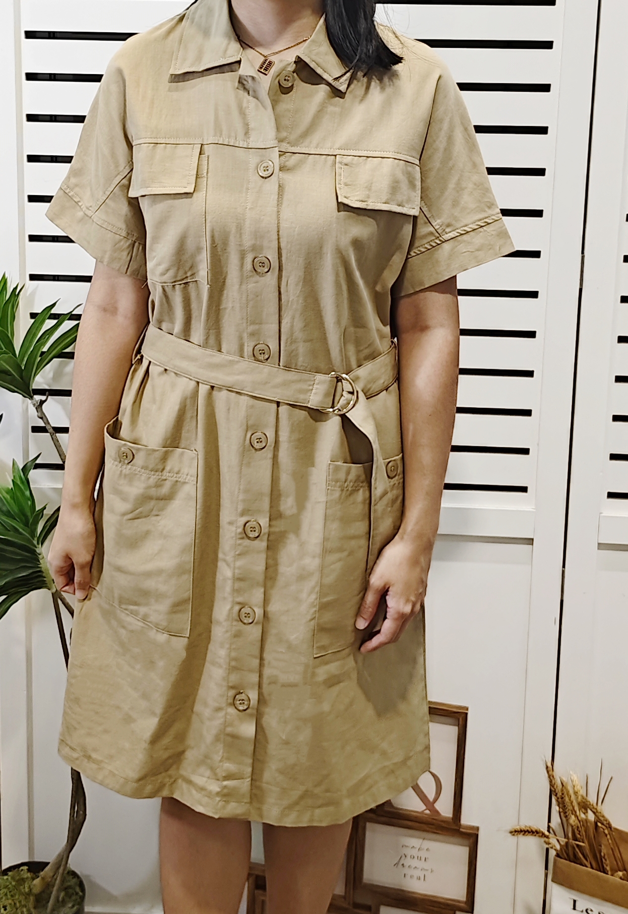 H131 Cotton Shirt Dress With Belt