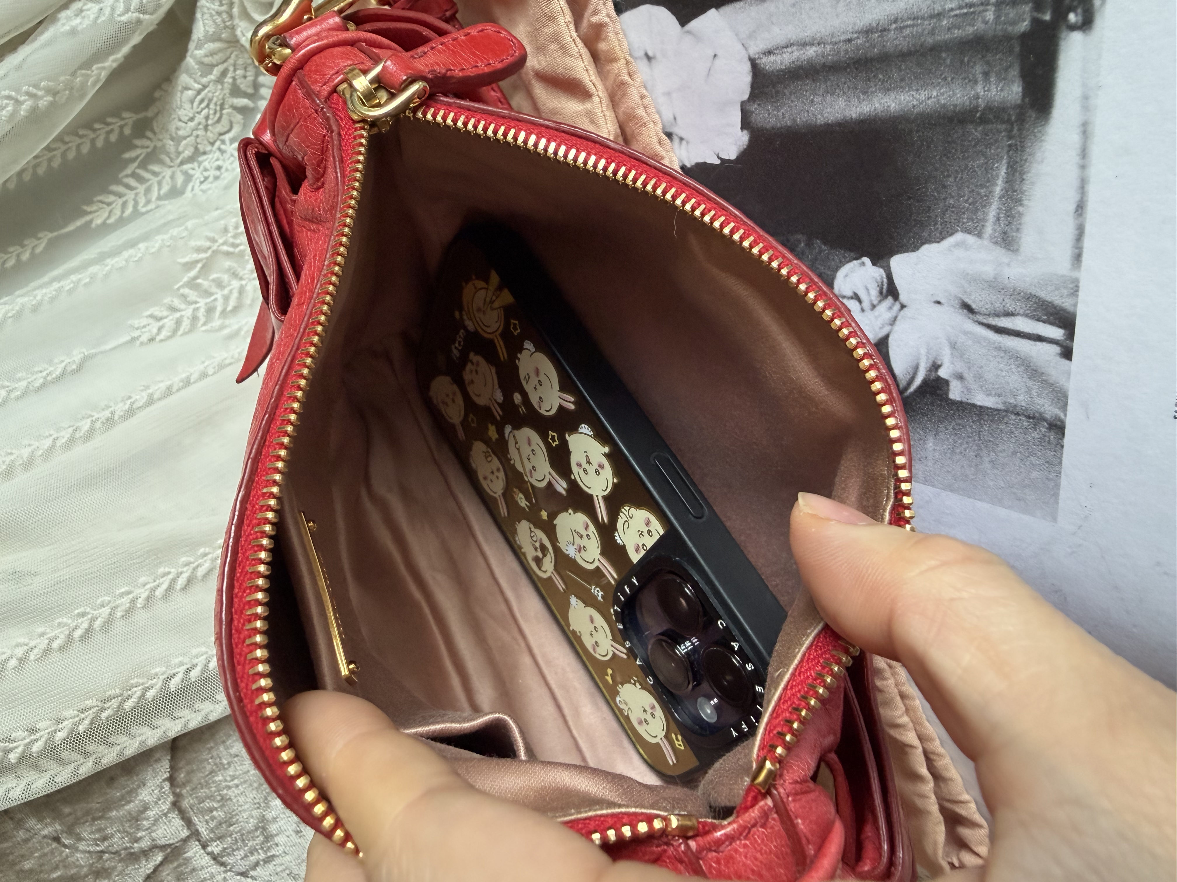 Miu Miu Vitello red leather handbag leather pochette bag / 