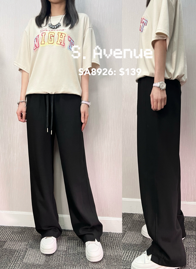 SA8926: 橡筋腰側有骨下開小叉薄長褲