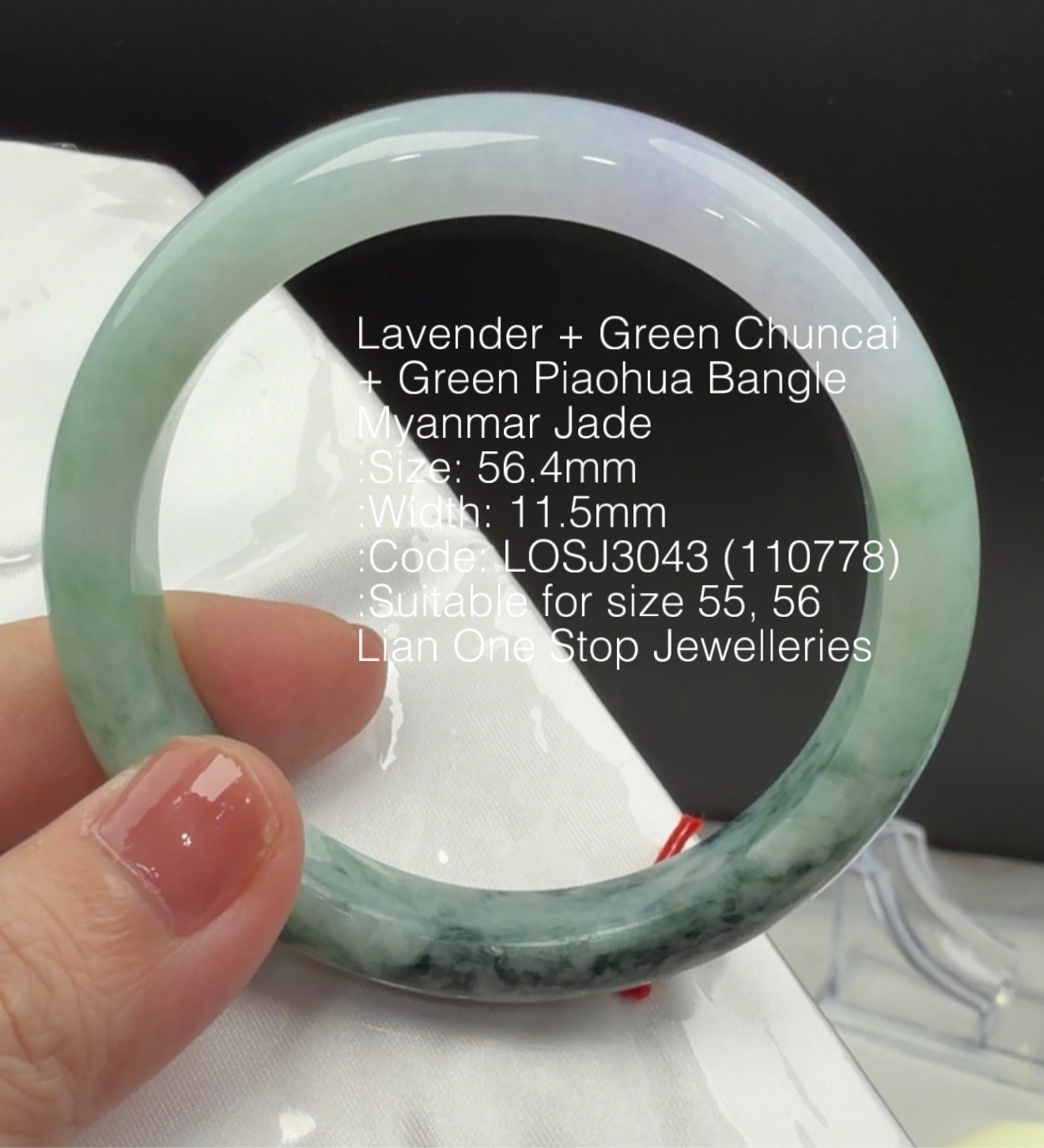 5.64cm Code: LOSJ3043 (110778) Lavender + Green Chuncai + Green Piaohua Bangle Myanmar Jade