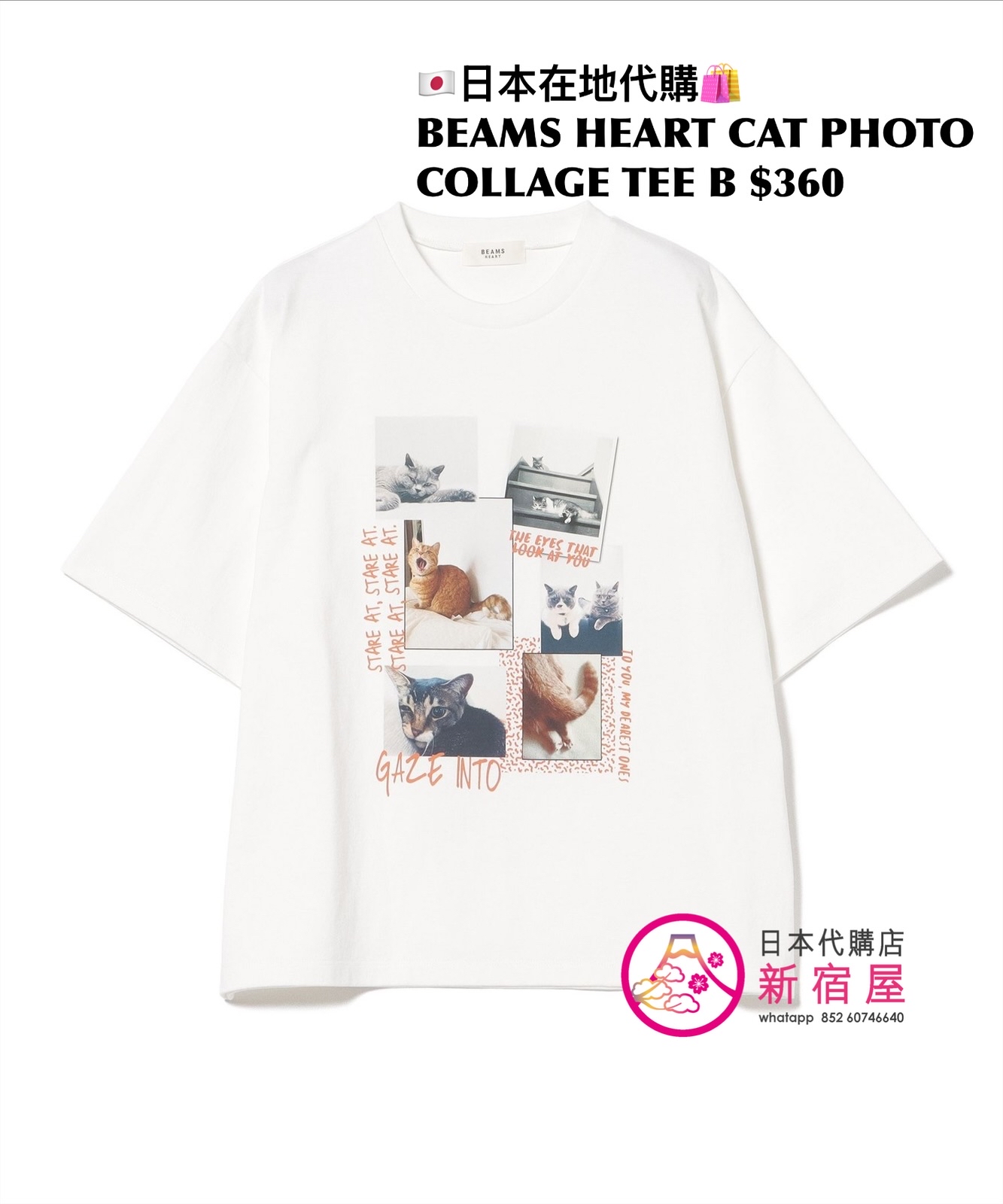 BEAMS HEART CAT PHOTO COLLAGE T-SHIRT