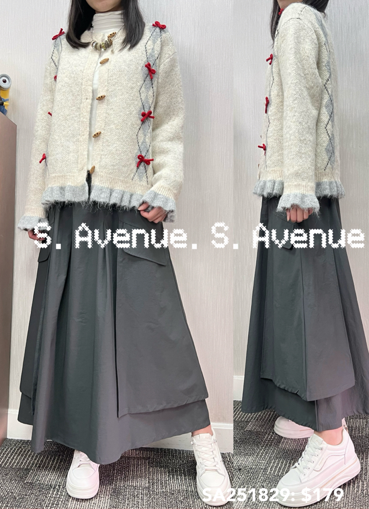 SA251829: 長袖側菱格圖案蝴蝶結冷外套