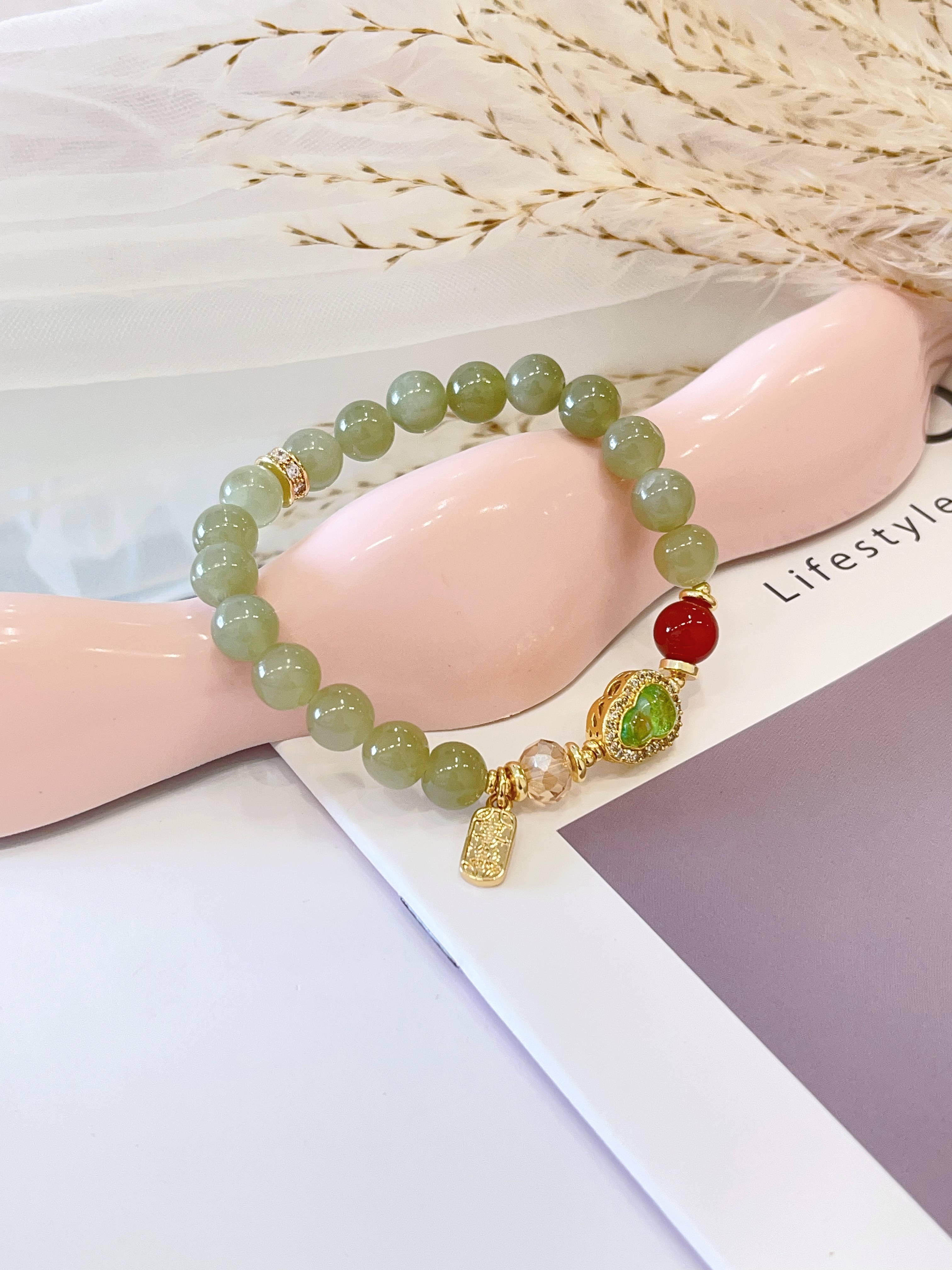 💛 黄塔晶 × 冰飘南红 × 葫芦吊饰手串 Citrine, Icy Nanhong Agate & Gourd Charm | 8mm