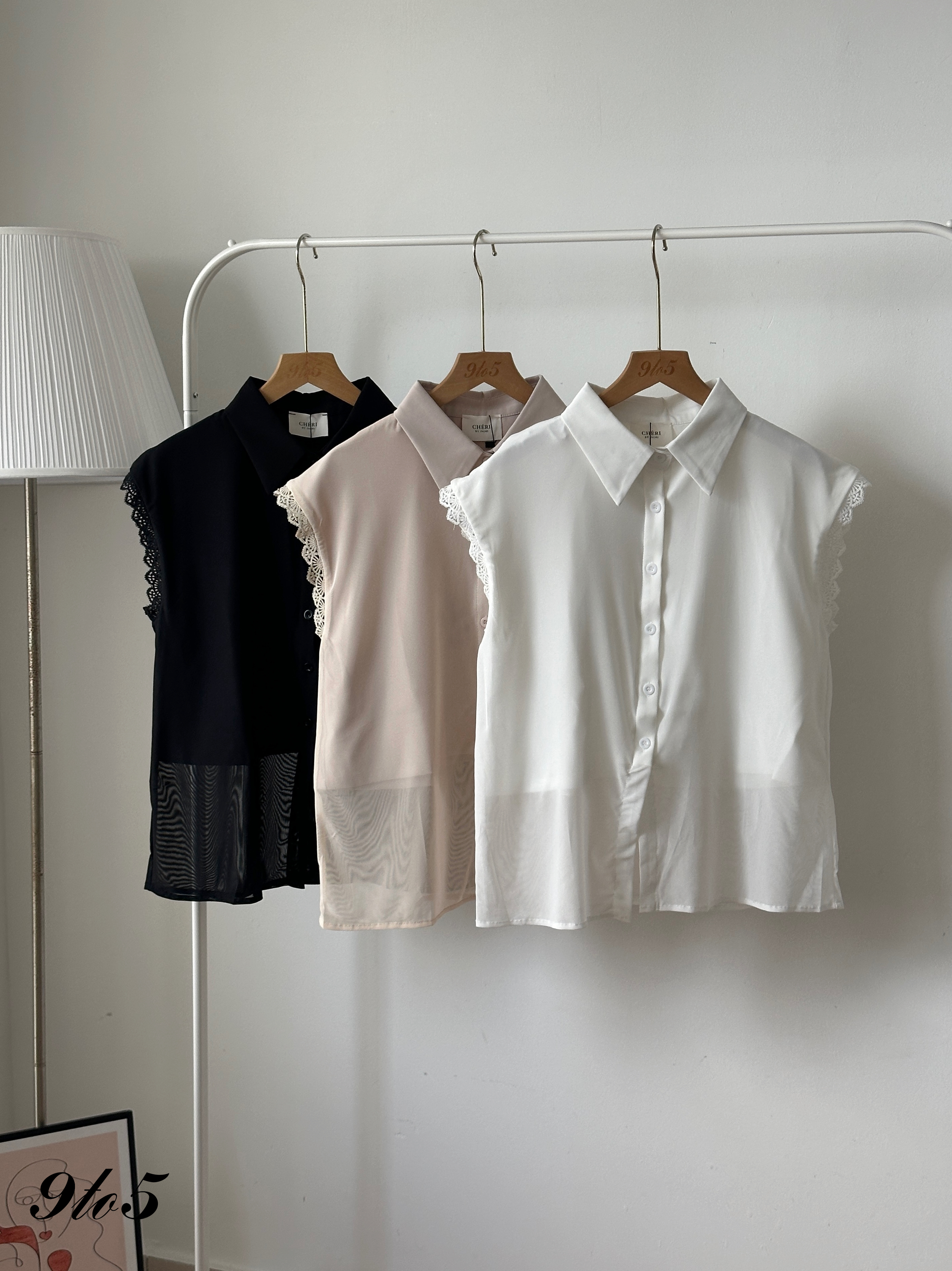 T4260 Lace Sleeve Chiffon Shirt - 3 Colors 