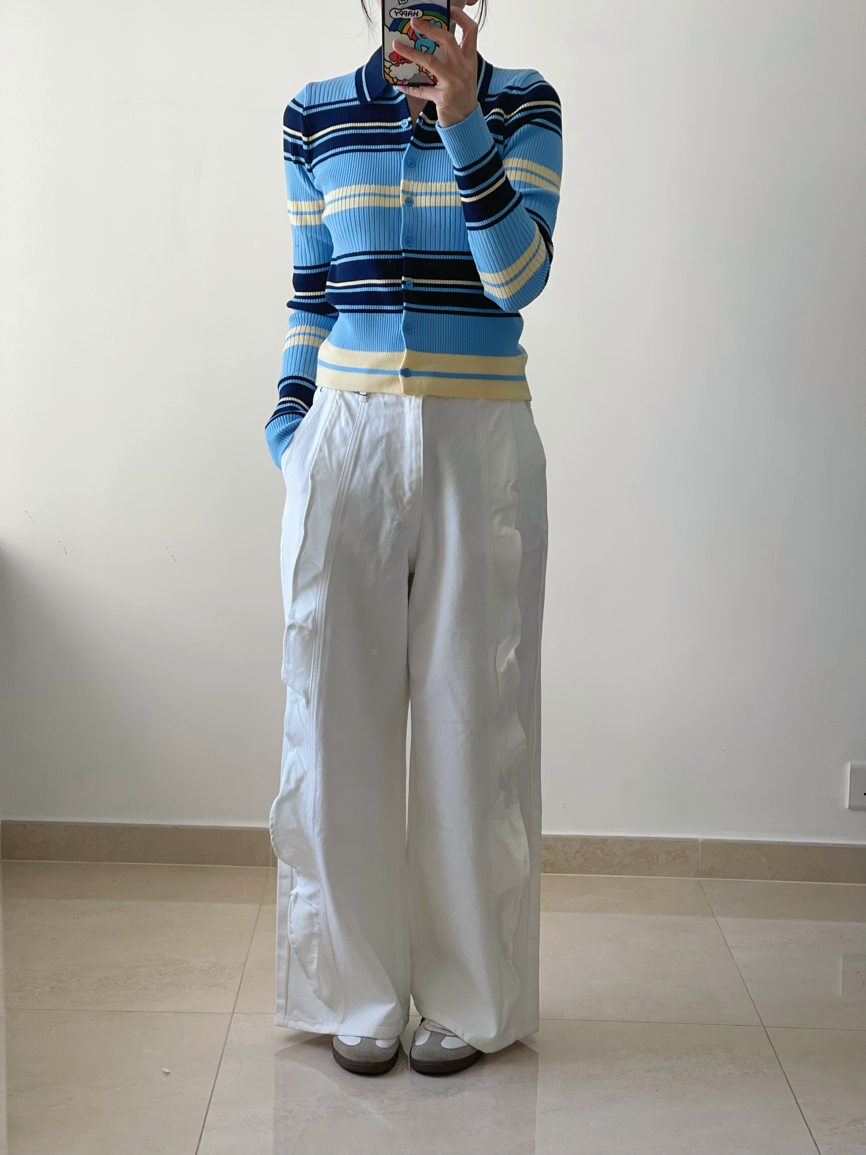 Retro rainbain ribbed knit top